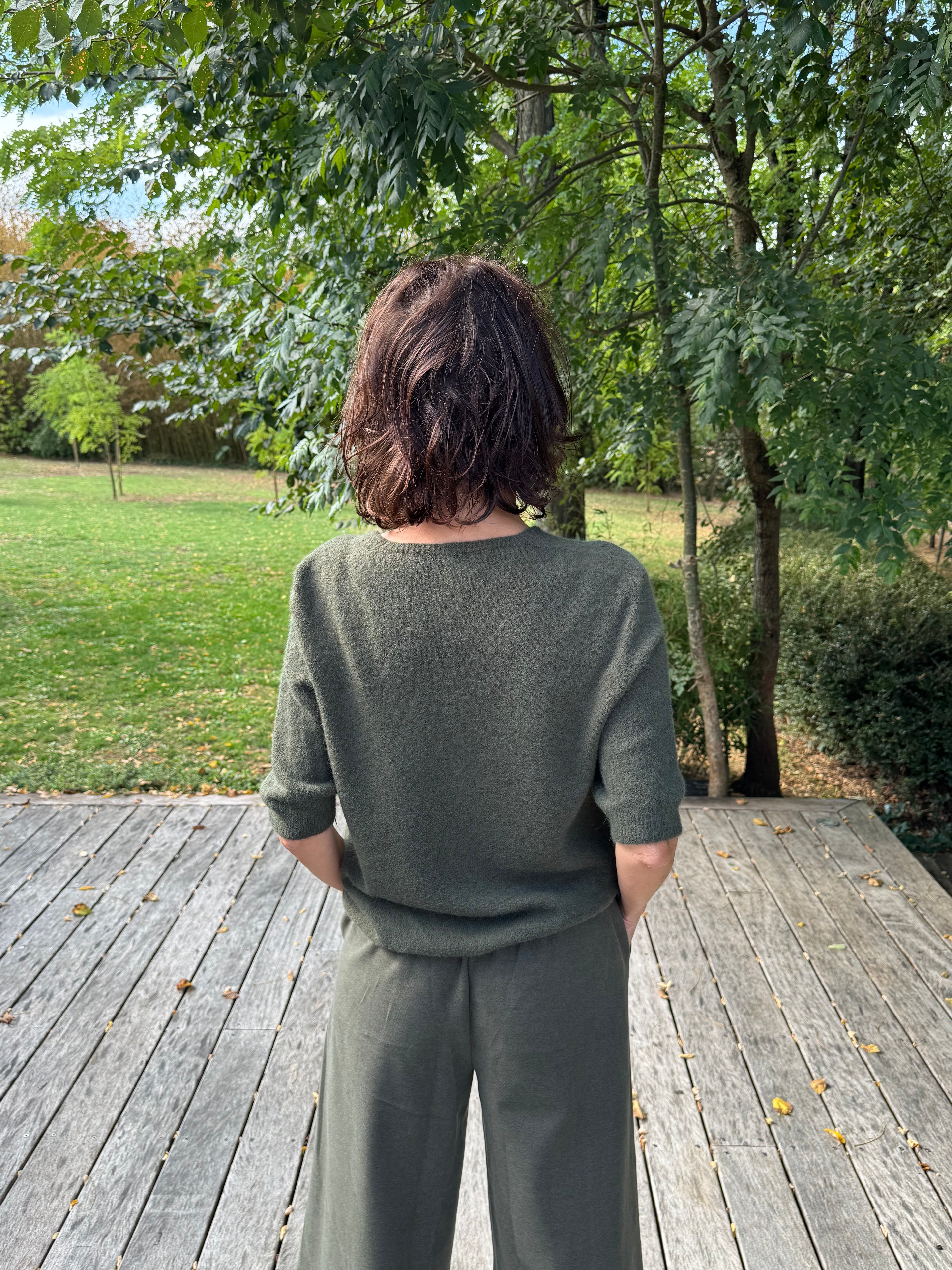 Pull Vincent Col V Manche Courte Kaki