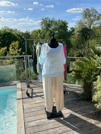 Blouse Soie et Paillettes Bleu Ciel