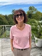 Pull Vincent Col V Manche Courte Rose