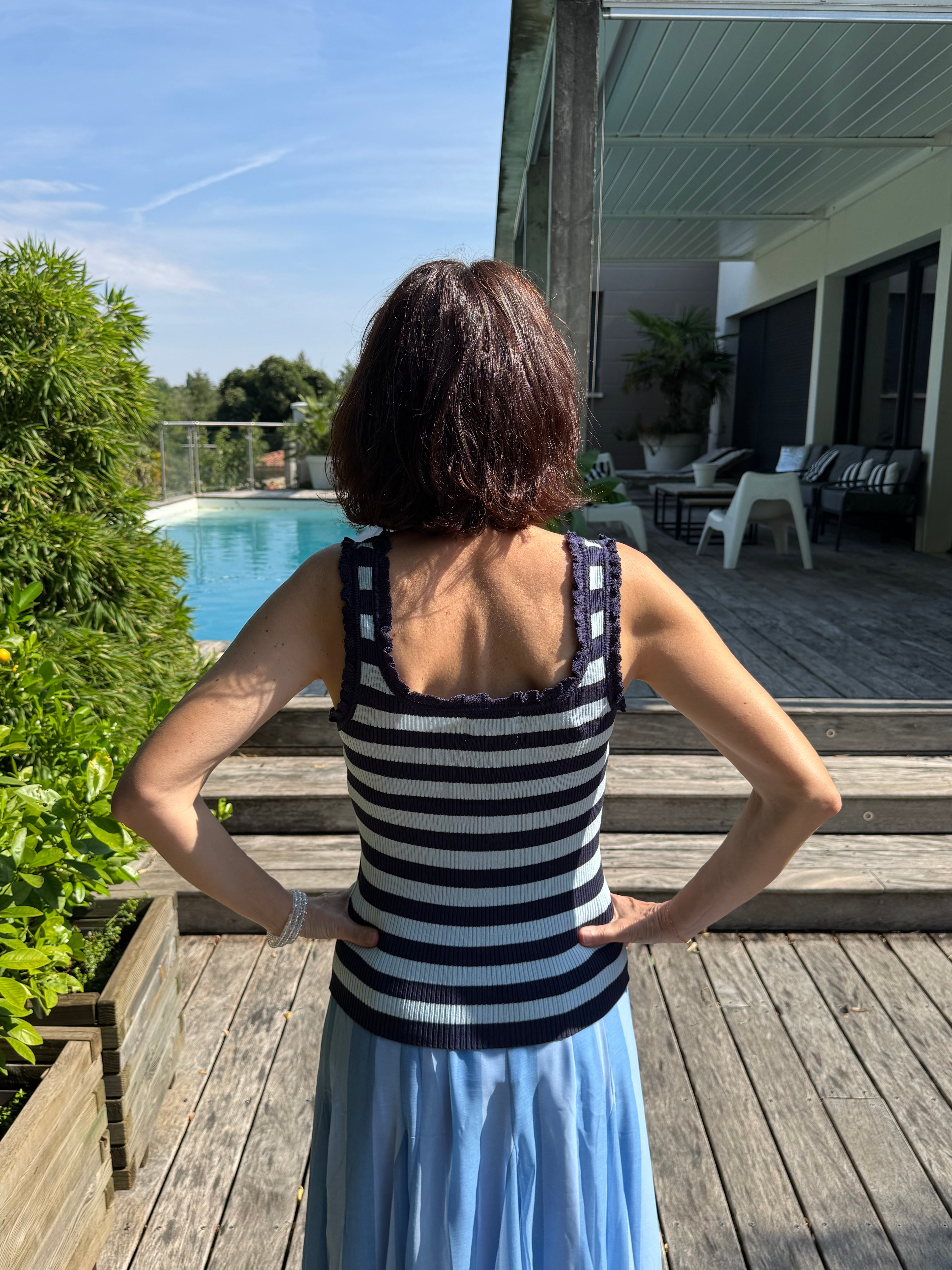 Débardeur Marcel froufrou Bleu