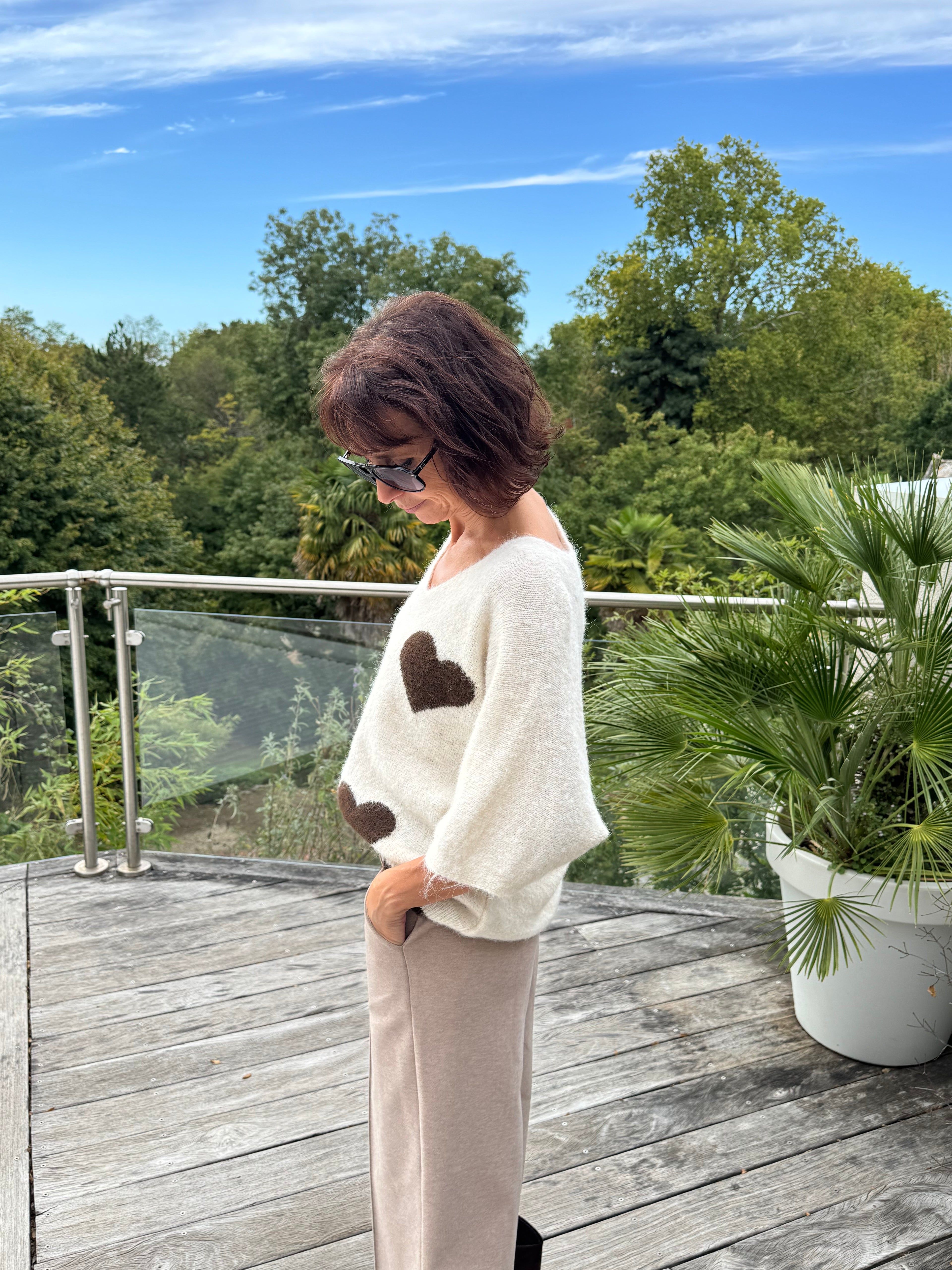 Pull Cœur Écru et Choco