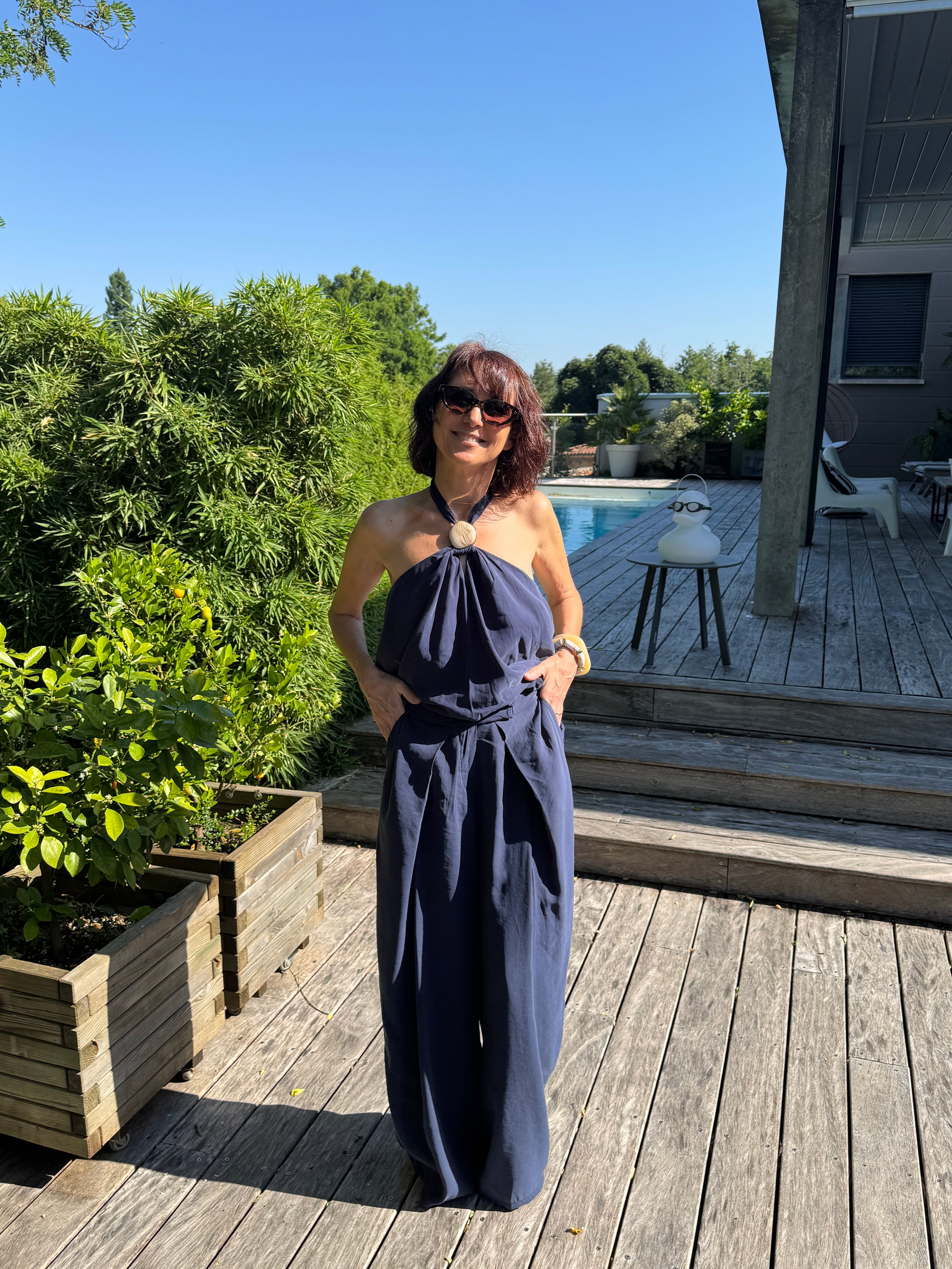 Pantalon Drapé Capri Bleu Marine