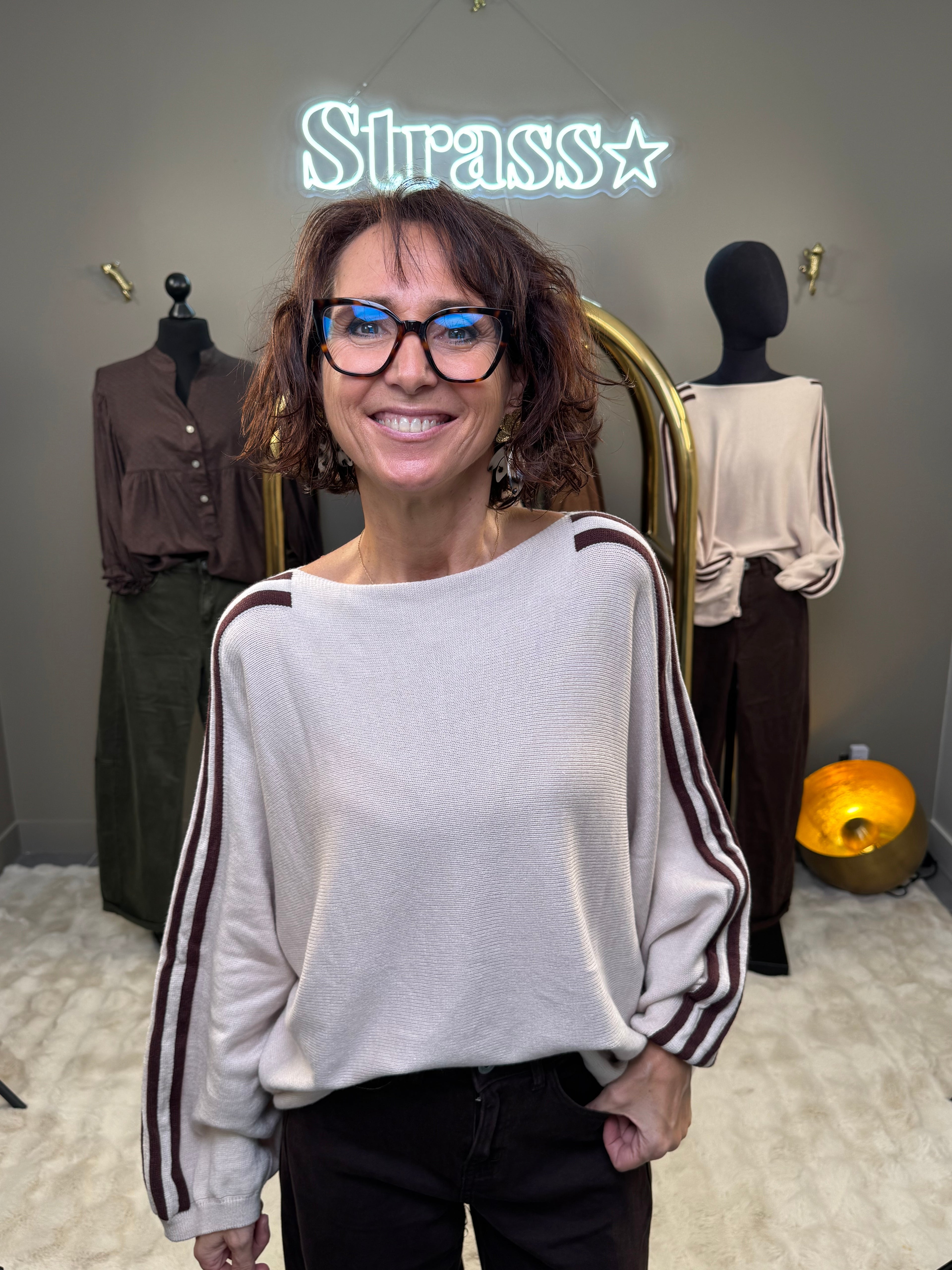 Pull Natacha beige et Choco