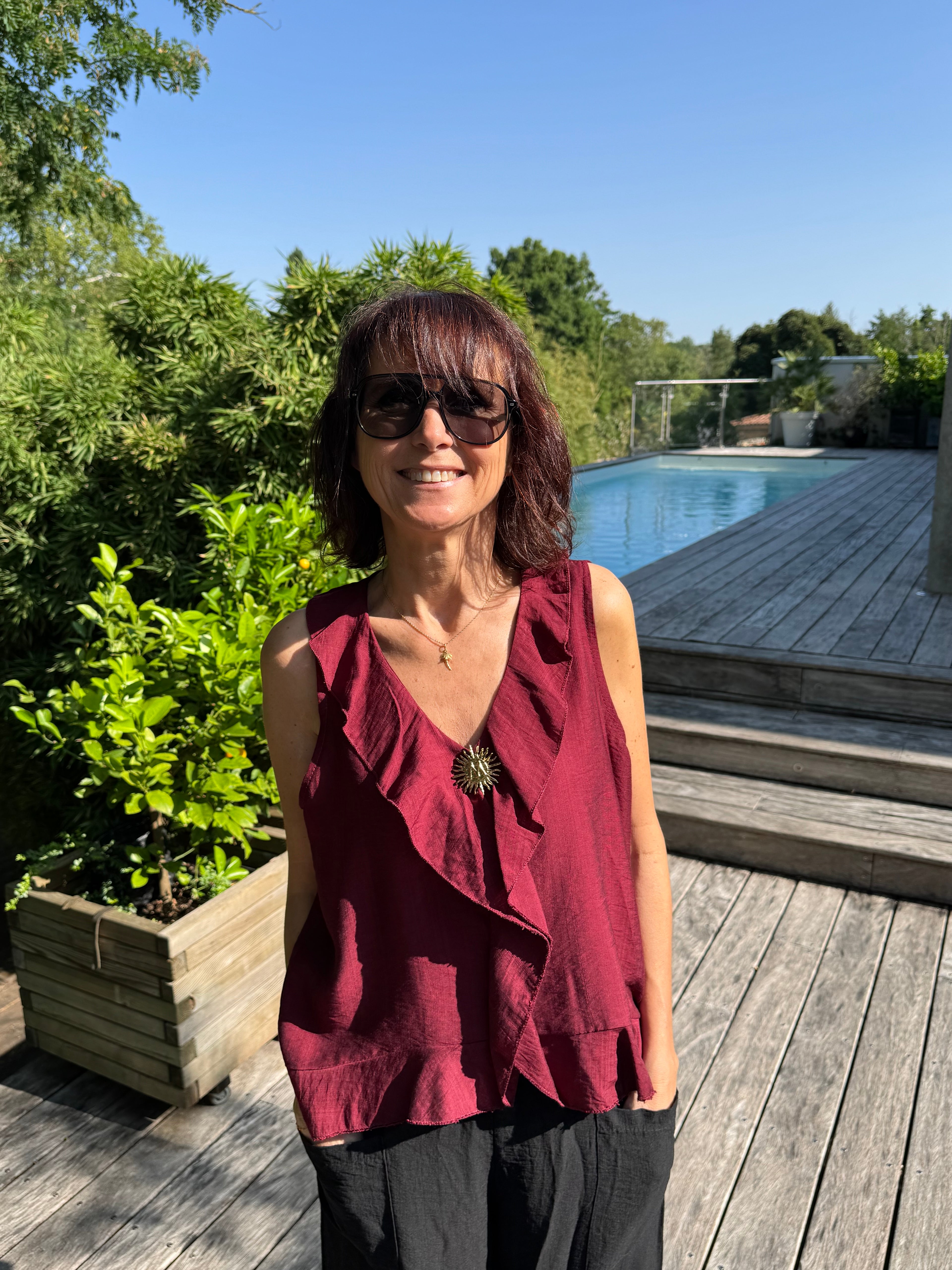 Débardeur Soleil Broche Bordeaux