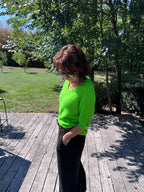 Pull Vincent Col V Manche Courte Vert Fluo