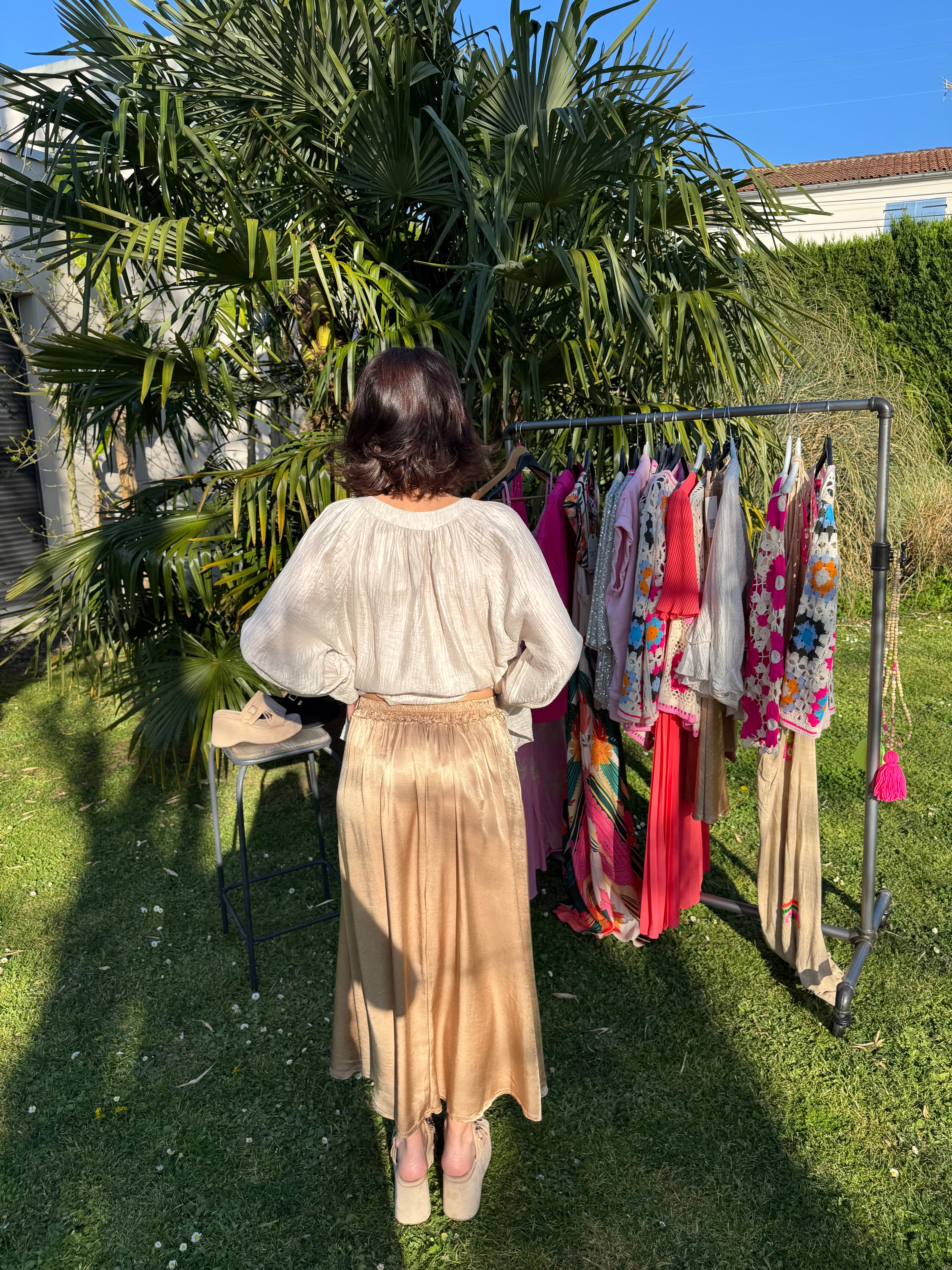 Jupe Satin Poche Camel