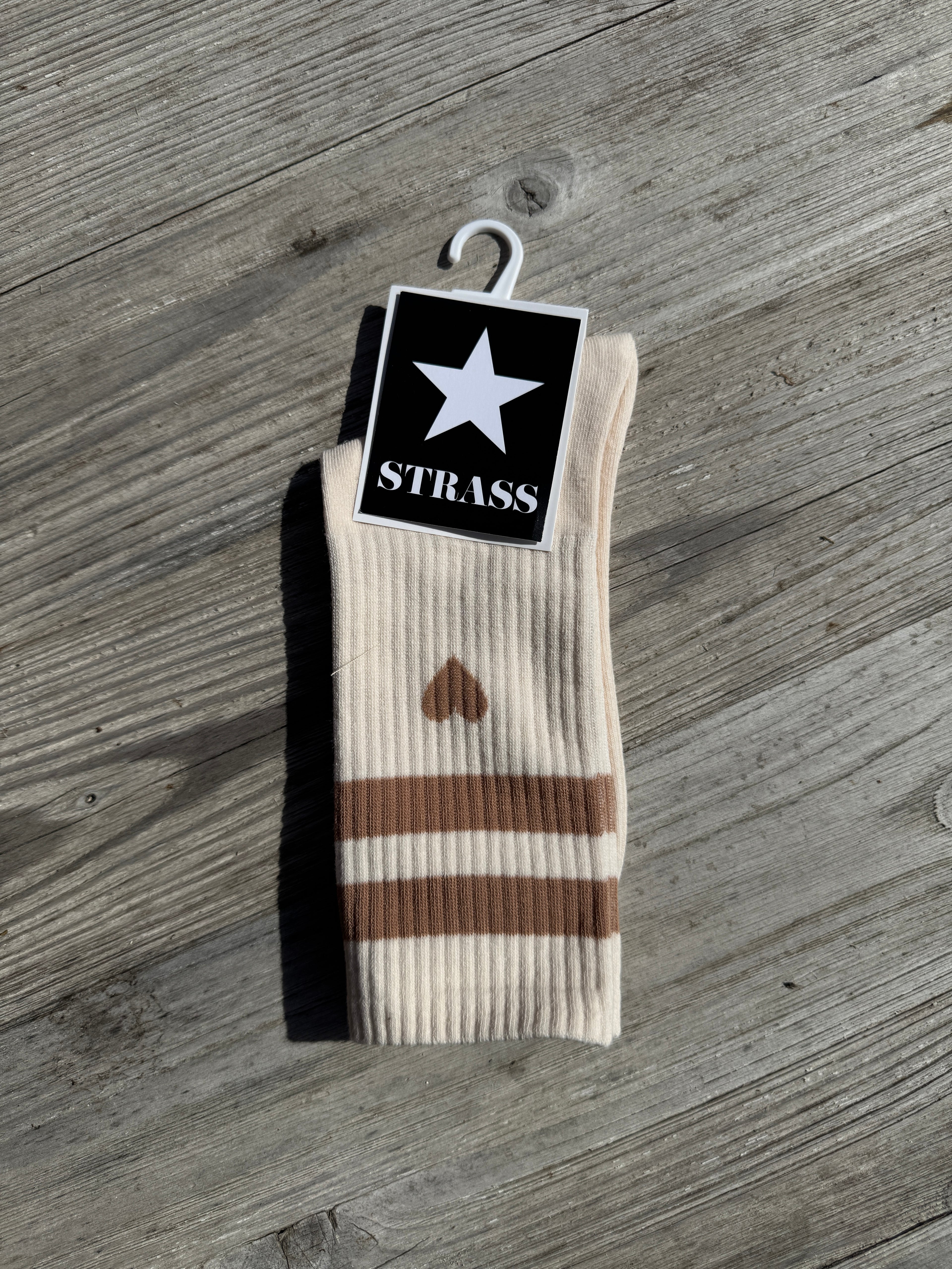 Chaussettes Bandes Cœur Beige