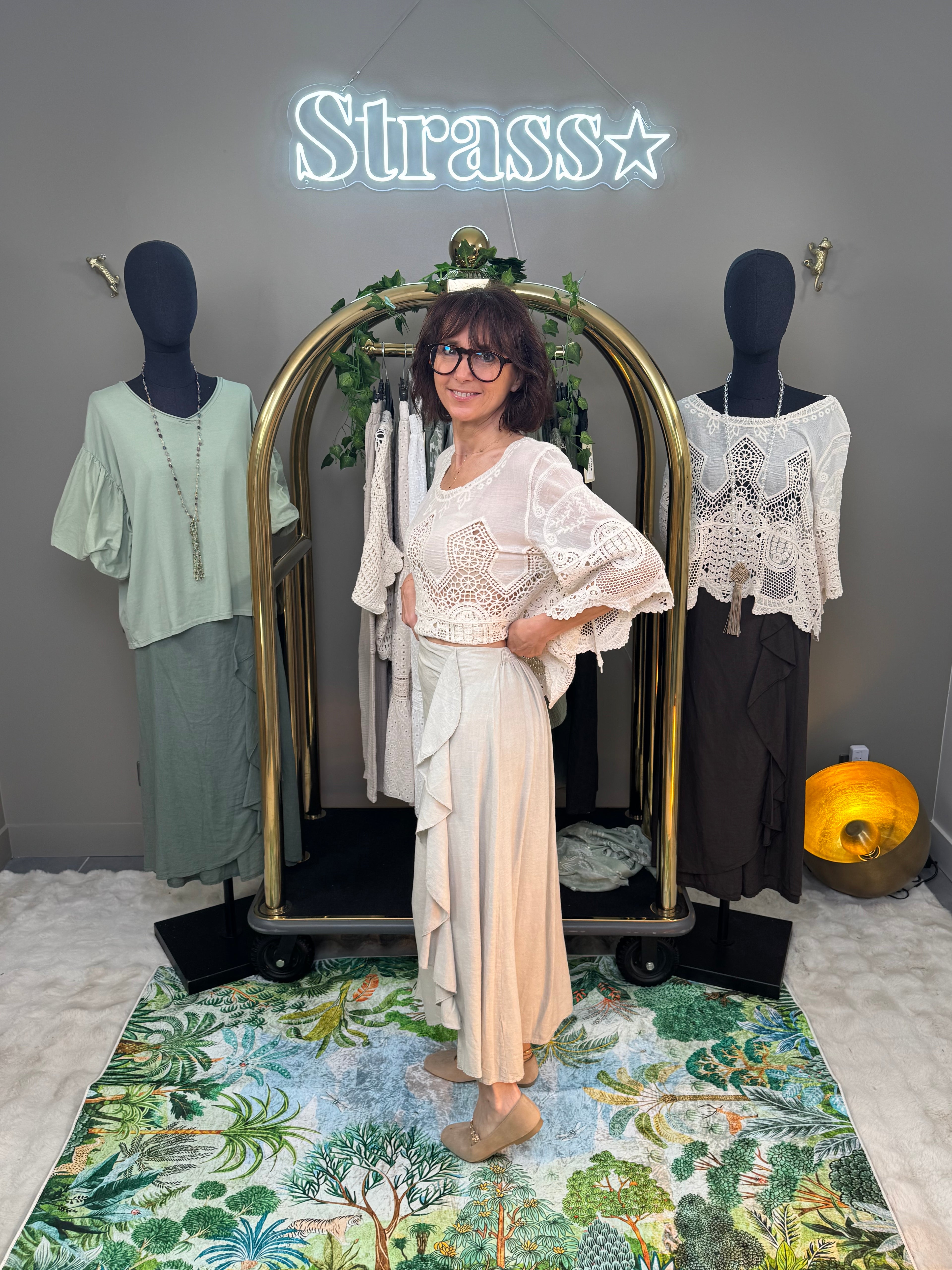 Jupe Lin Volant Beige