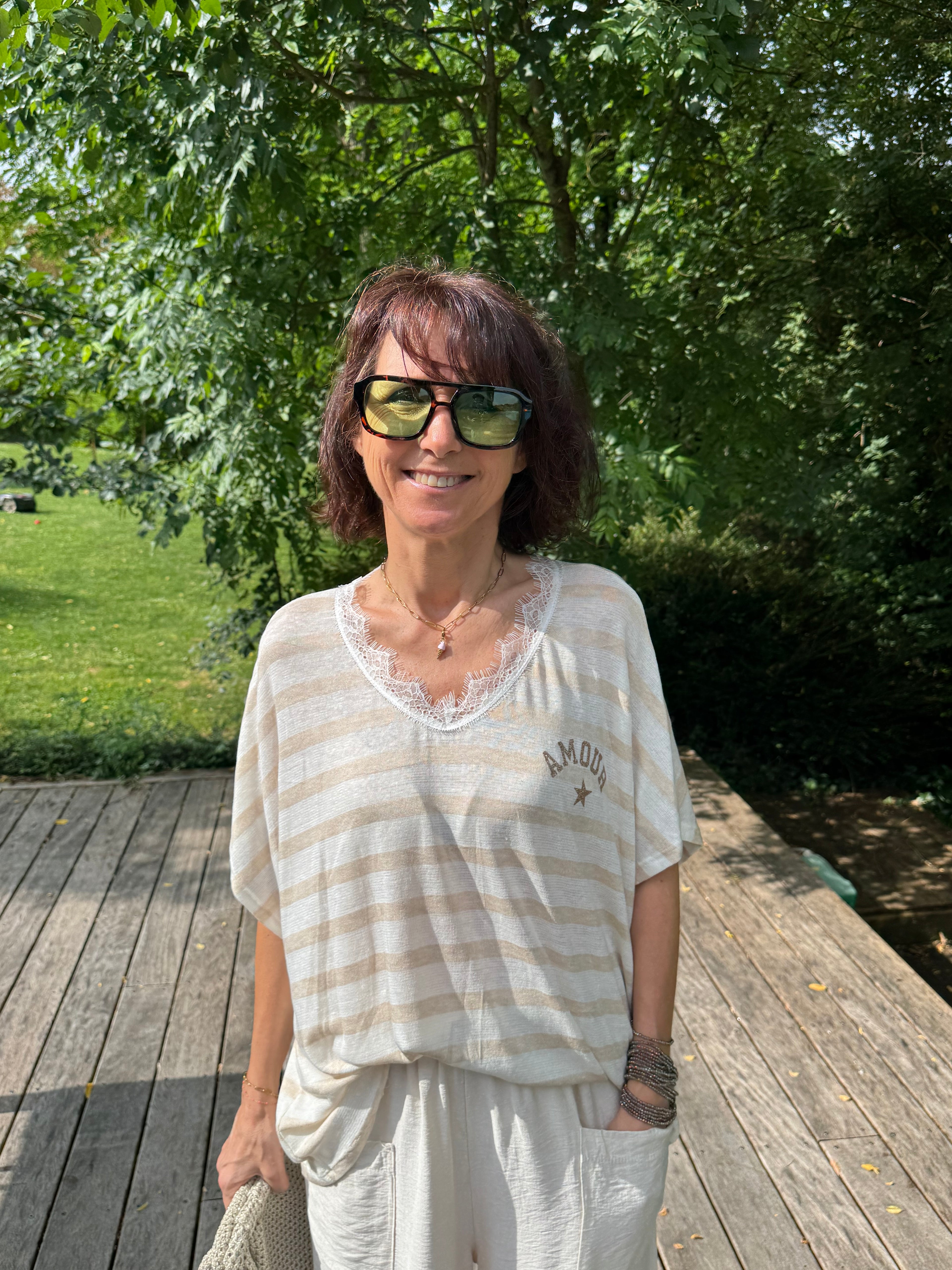 T Shirt Navy Amour Beige
