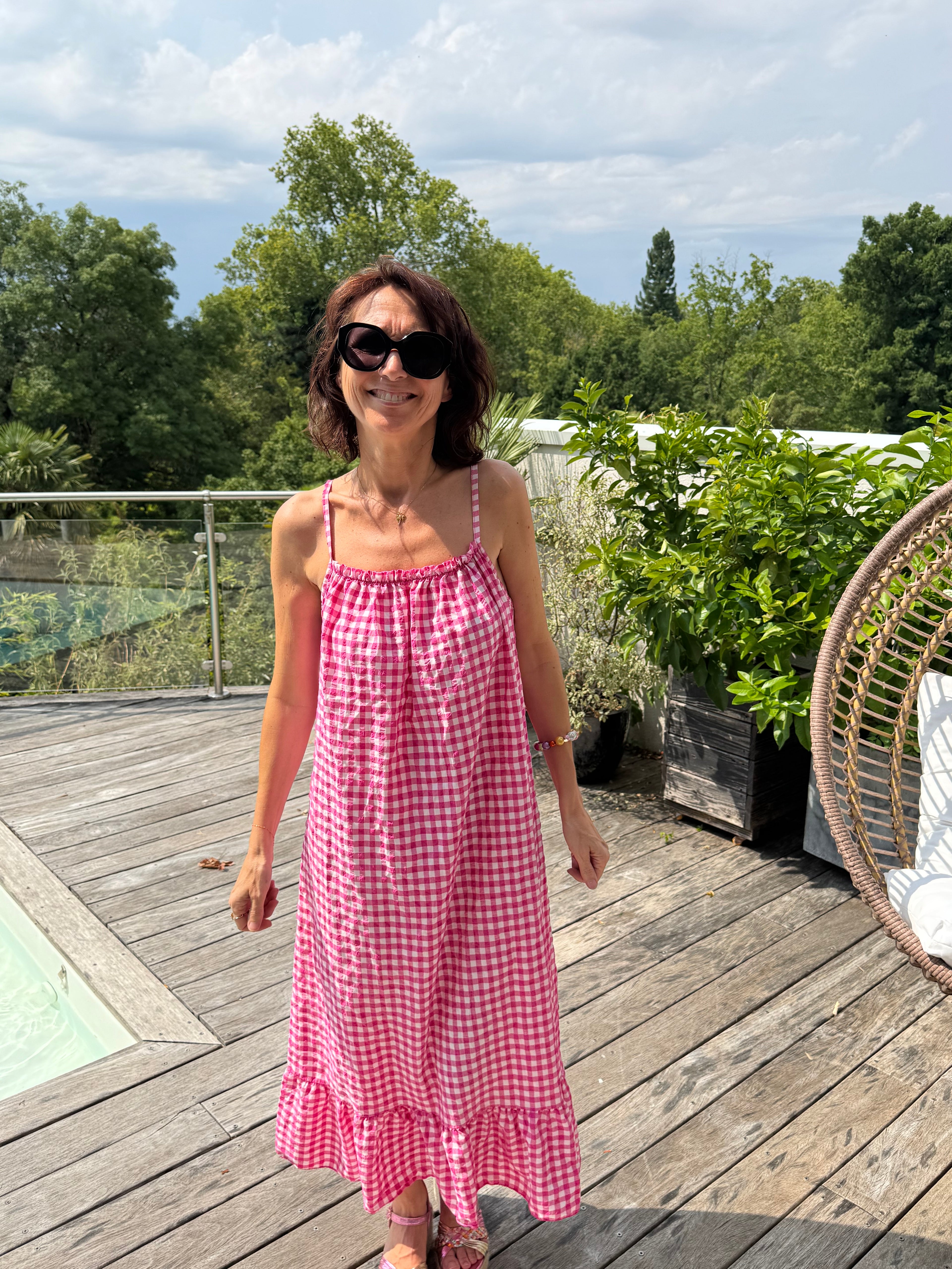 Robe canicule longue Vichy Rose