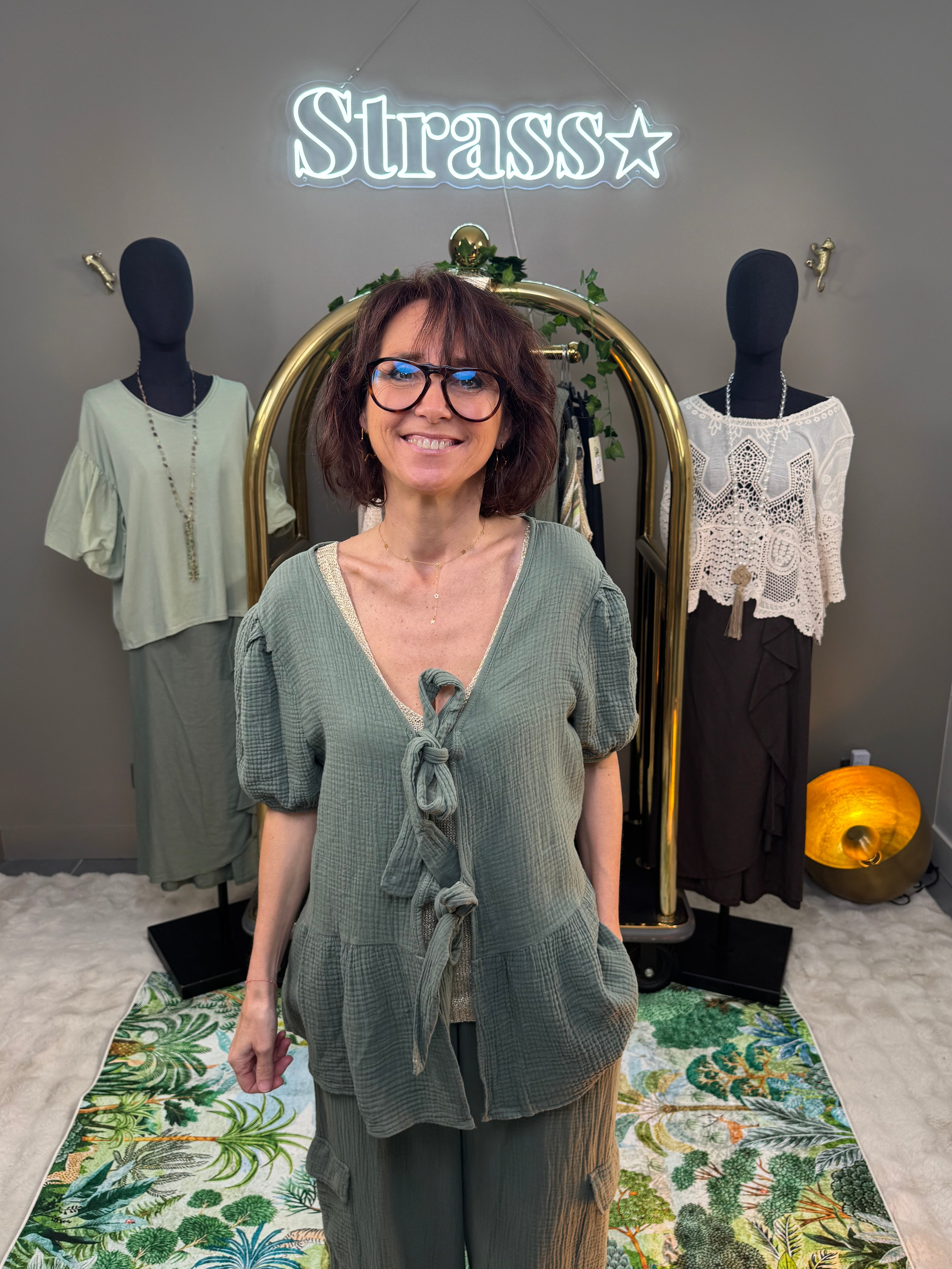 Blouse Nouettes Gaze de Coton Kaki