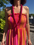 Sautoir Boules et Pompons Fuschia