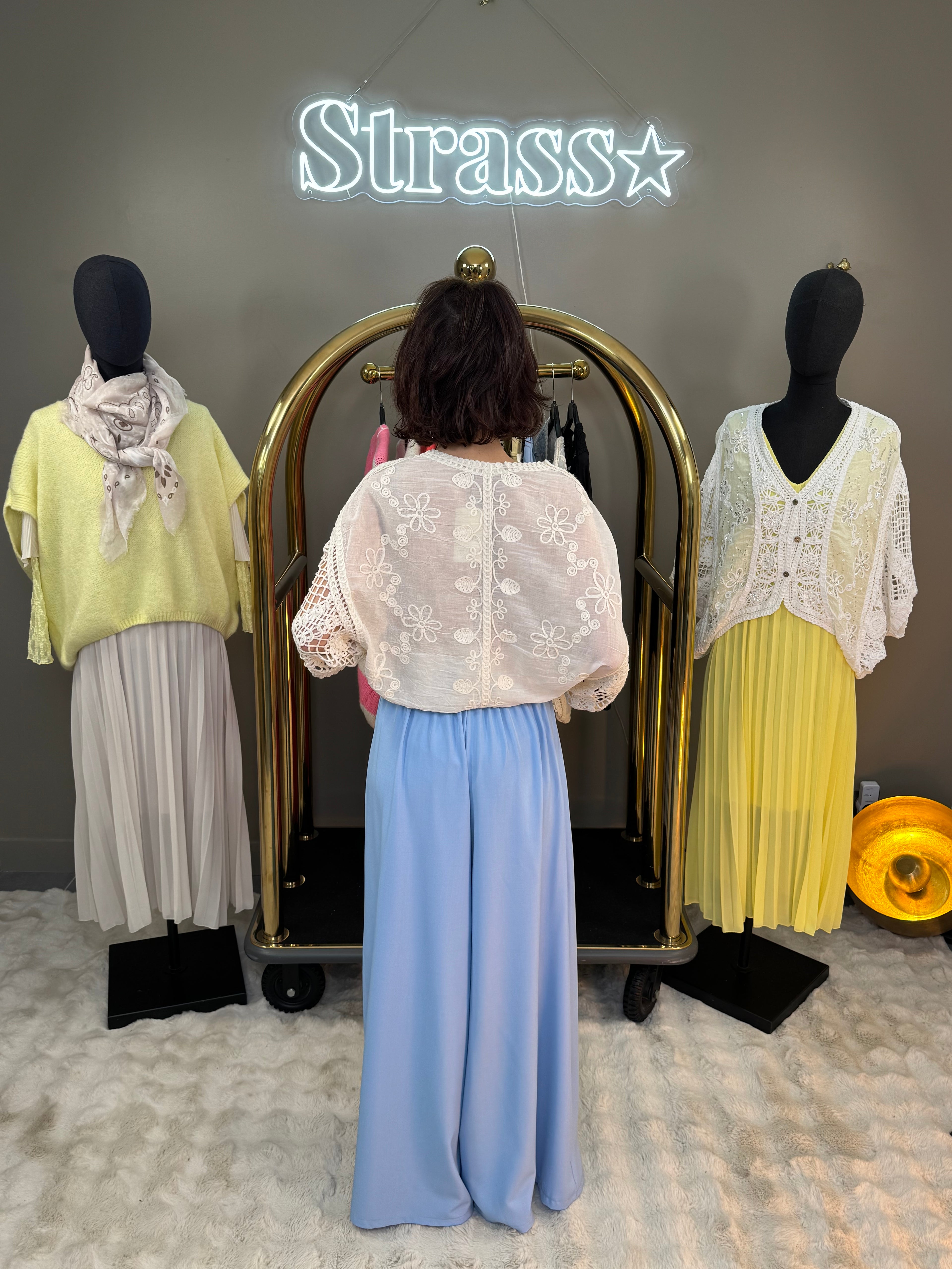 Pantalon Fleur Bleu Ciel