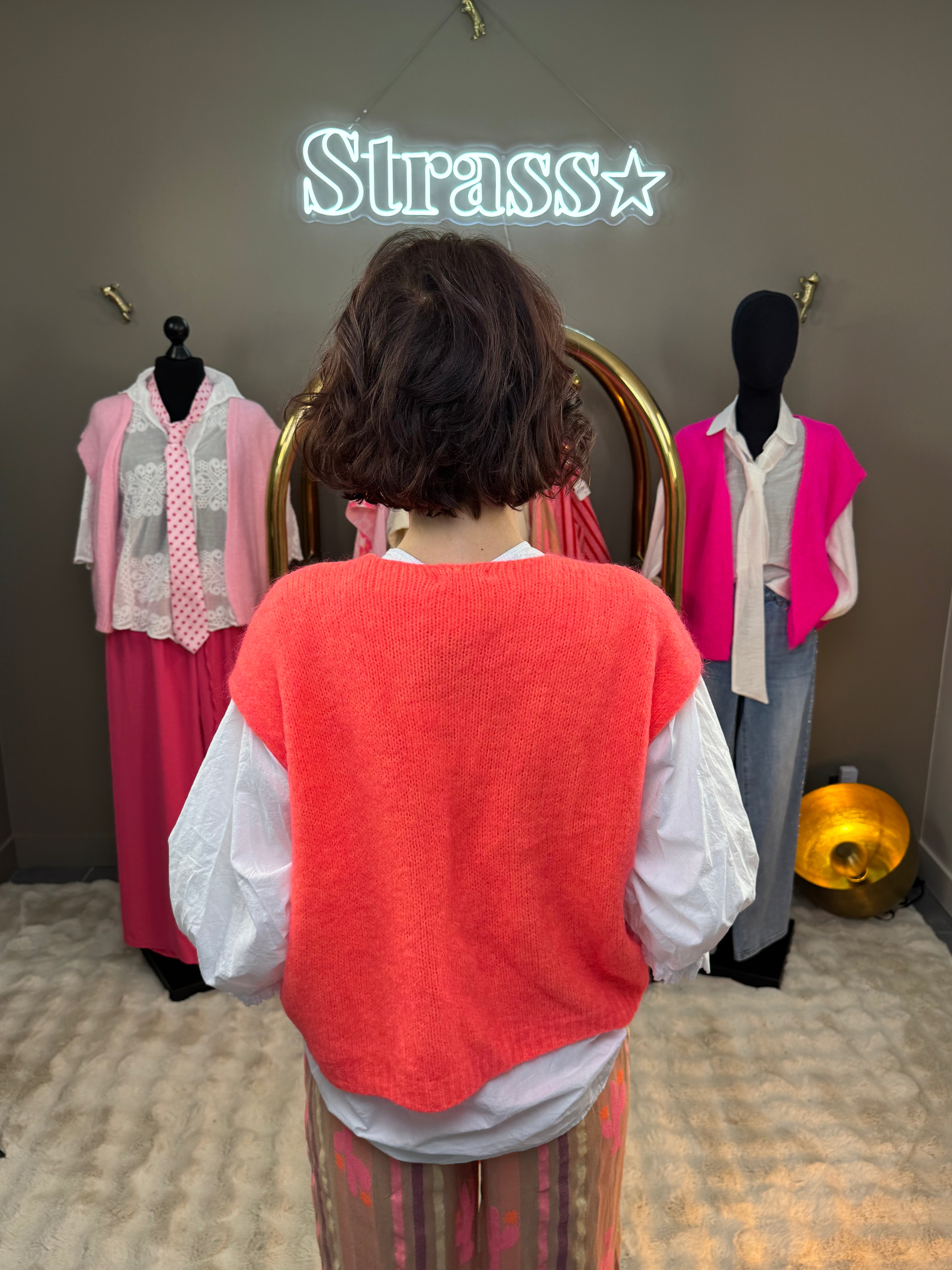 Gilet Mohair Sans Manche Corail Fluo
