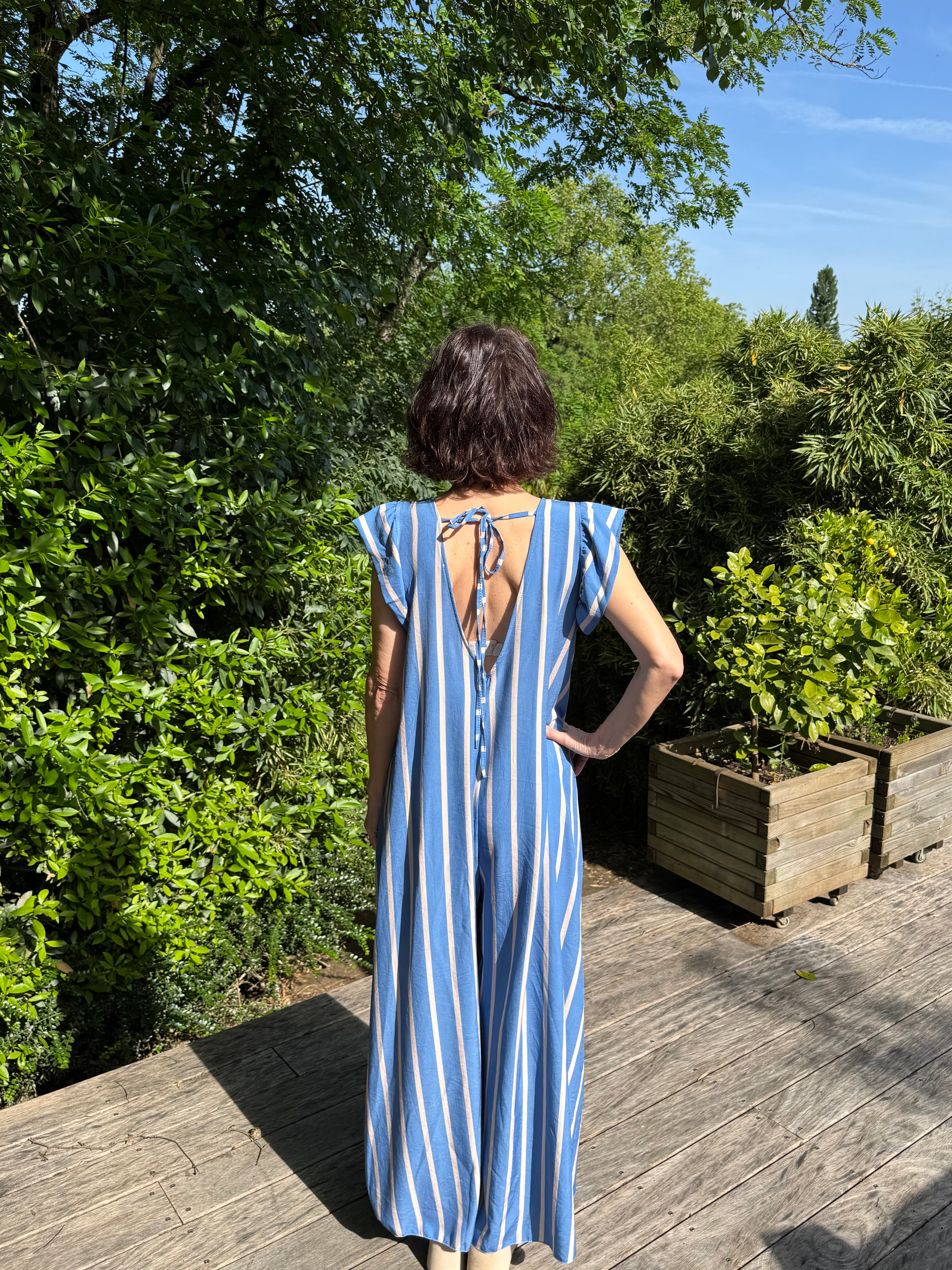 Combinaison V Rayures Bleues et Taupe