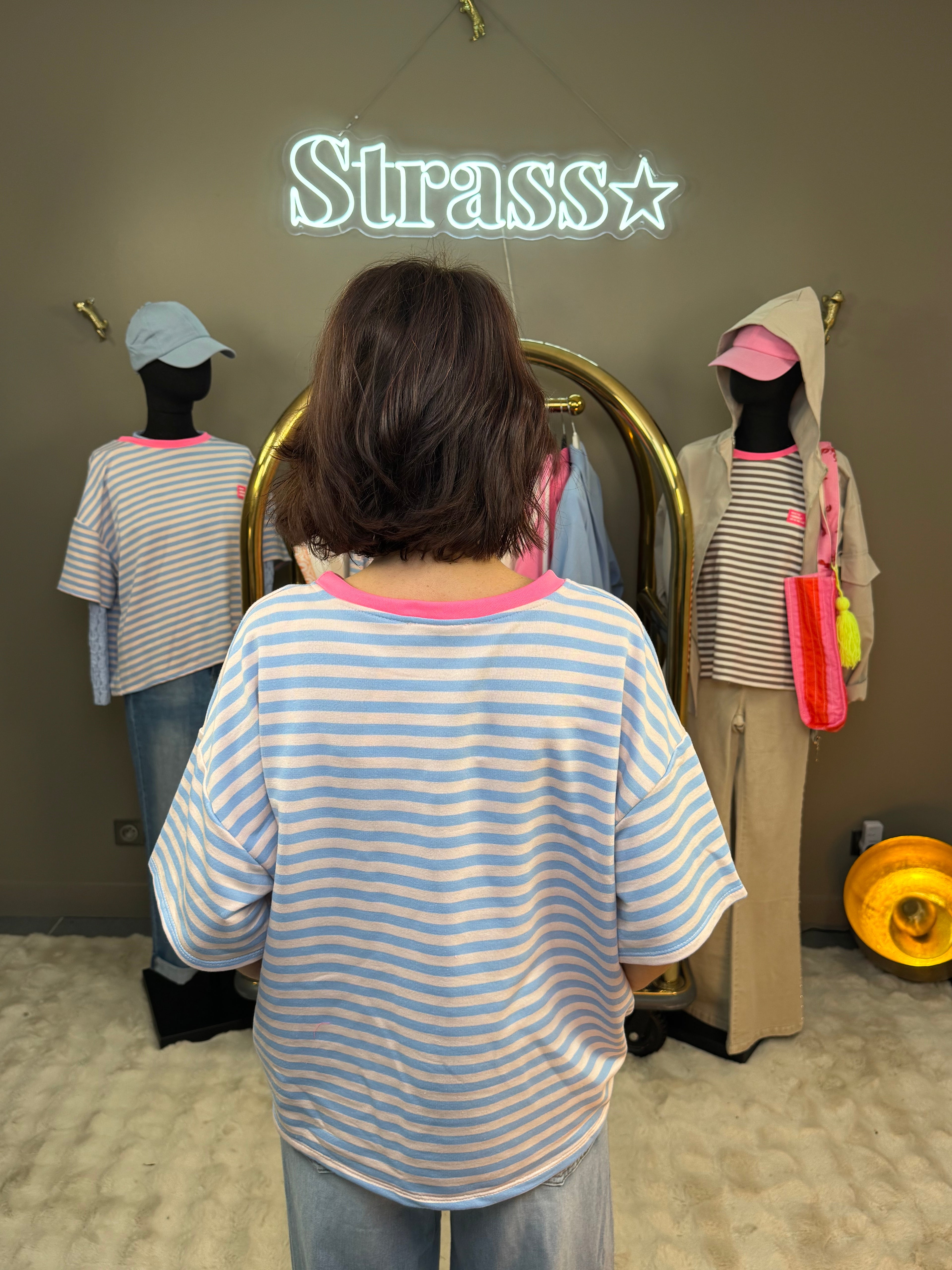 Tee Shirt Dress Bleu et Rose Fluo