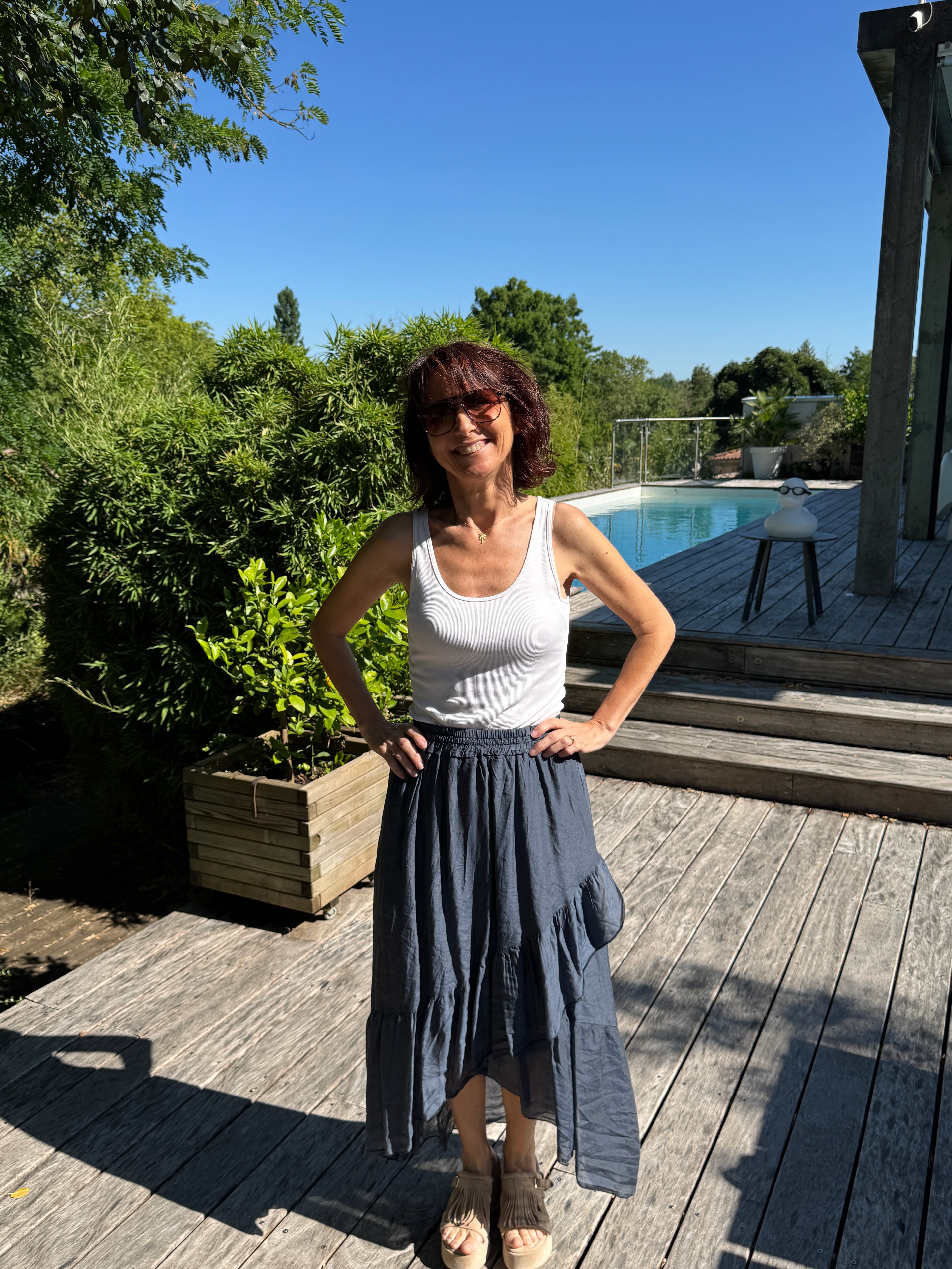 Jupe volant caresse bleu marine