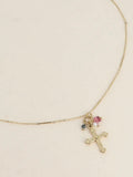 Collier Croix et Pierres Doré