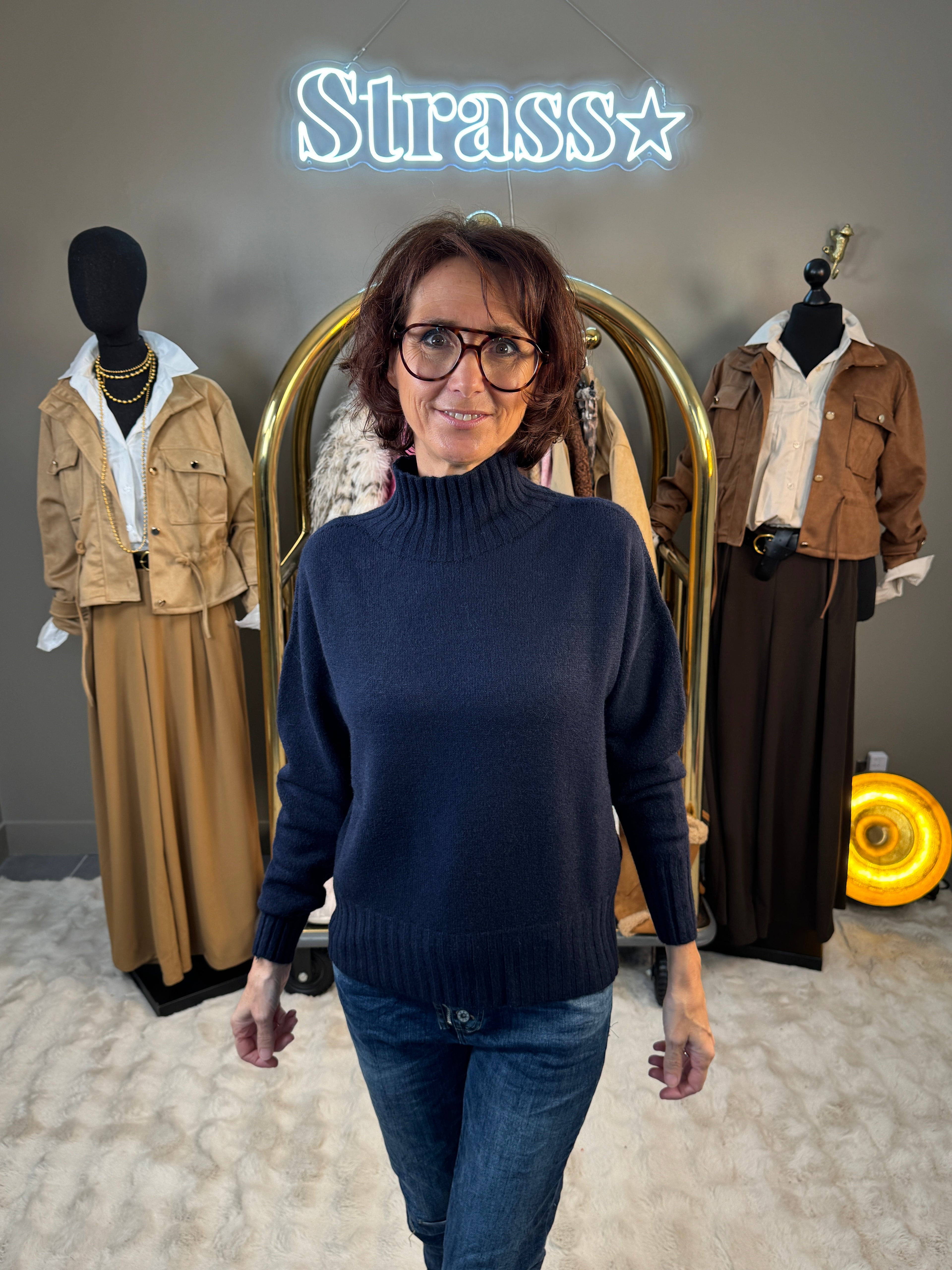 Pull Max Col Montant Bleu Marine