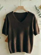 Pull Vincent Col V Manche Courte Choco
