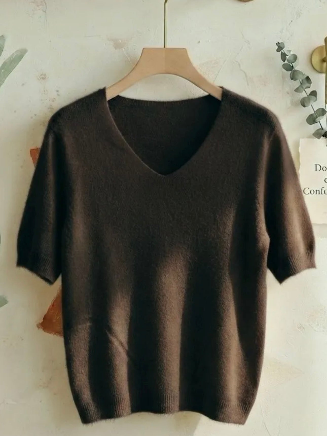 Pull Vincent Col V Manche Courte Choco