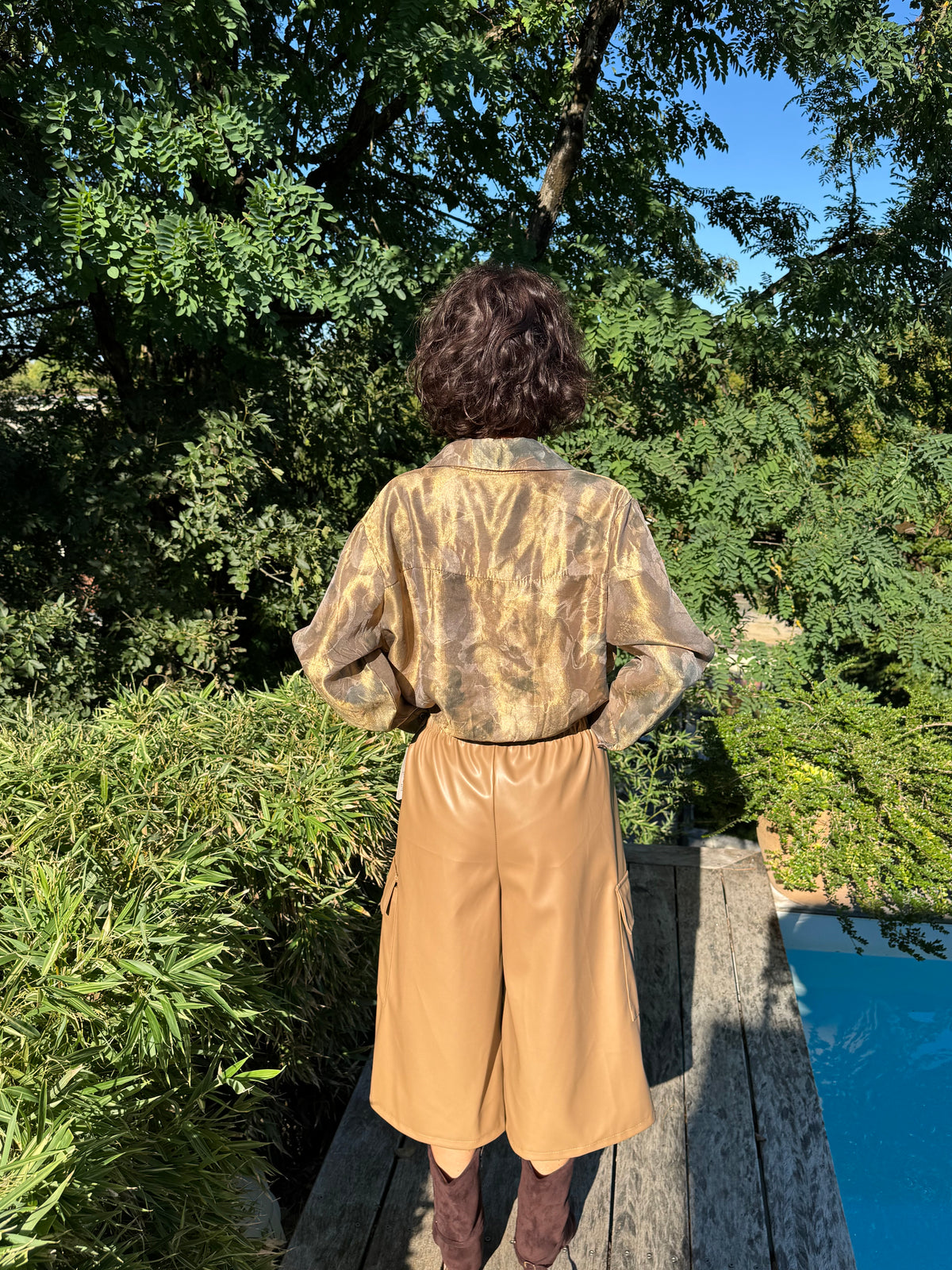 Pantalon 3/4 cargo simili camel