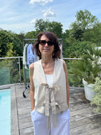 Top Petit Gilet Noeud Beige