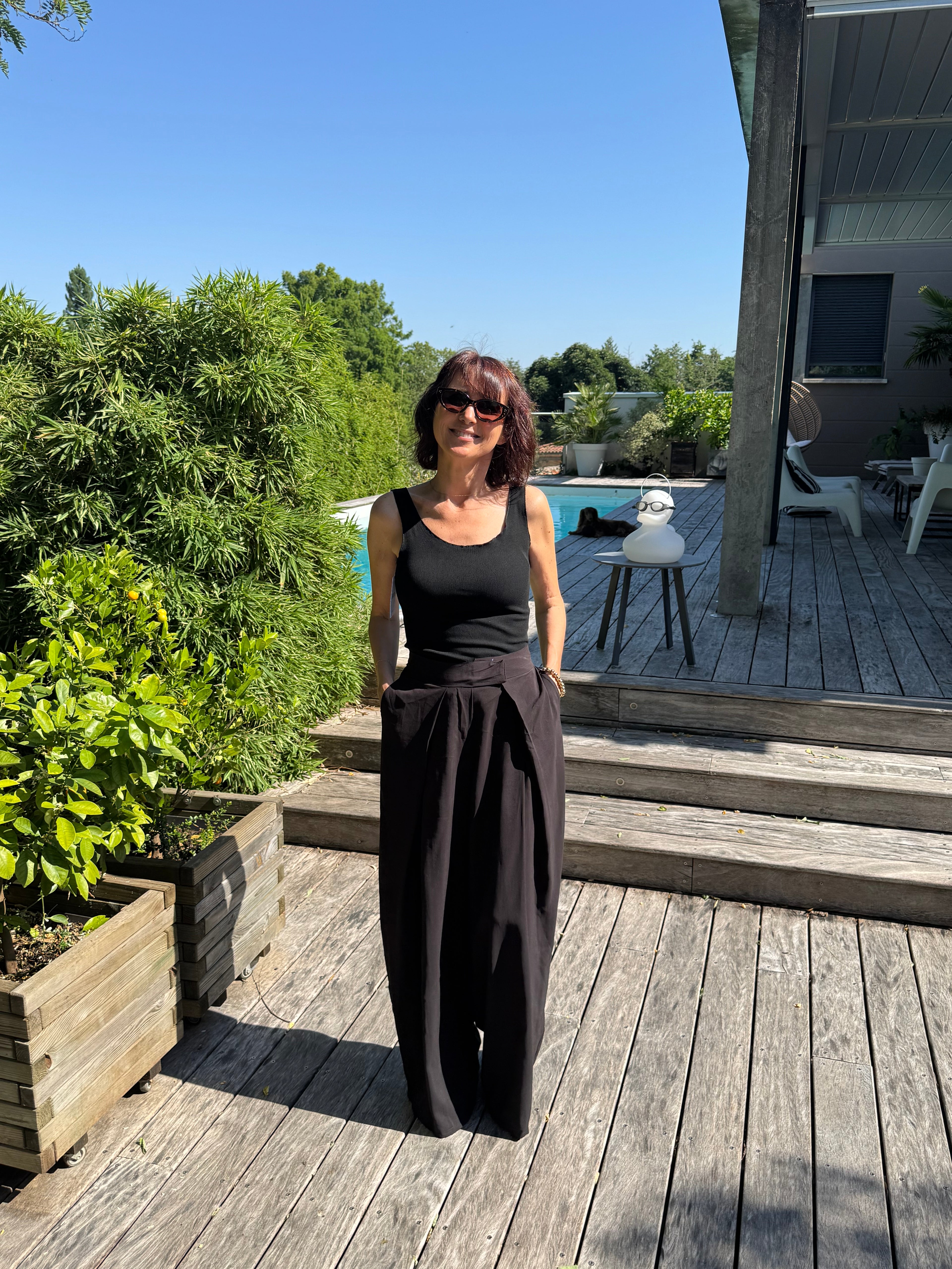 Pantalon Drapé Capri Noir