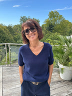 Pull Vincent Col V Manche Courte Bleu Marine