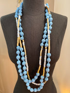 Collier Boules de Soie Bleu