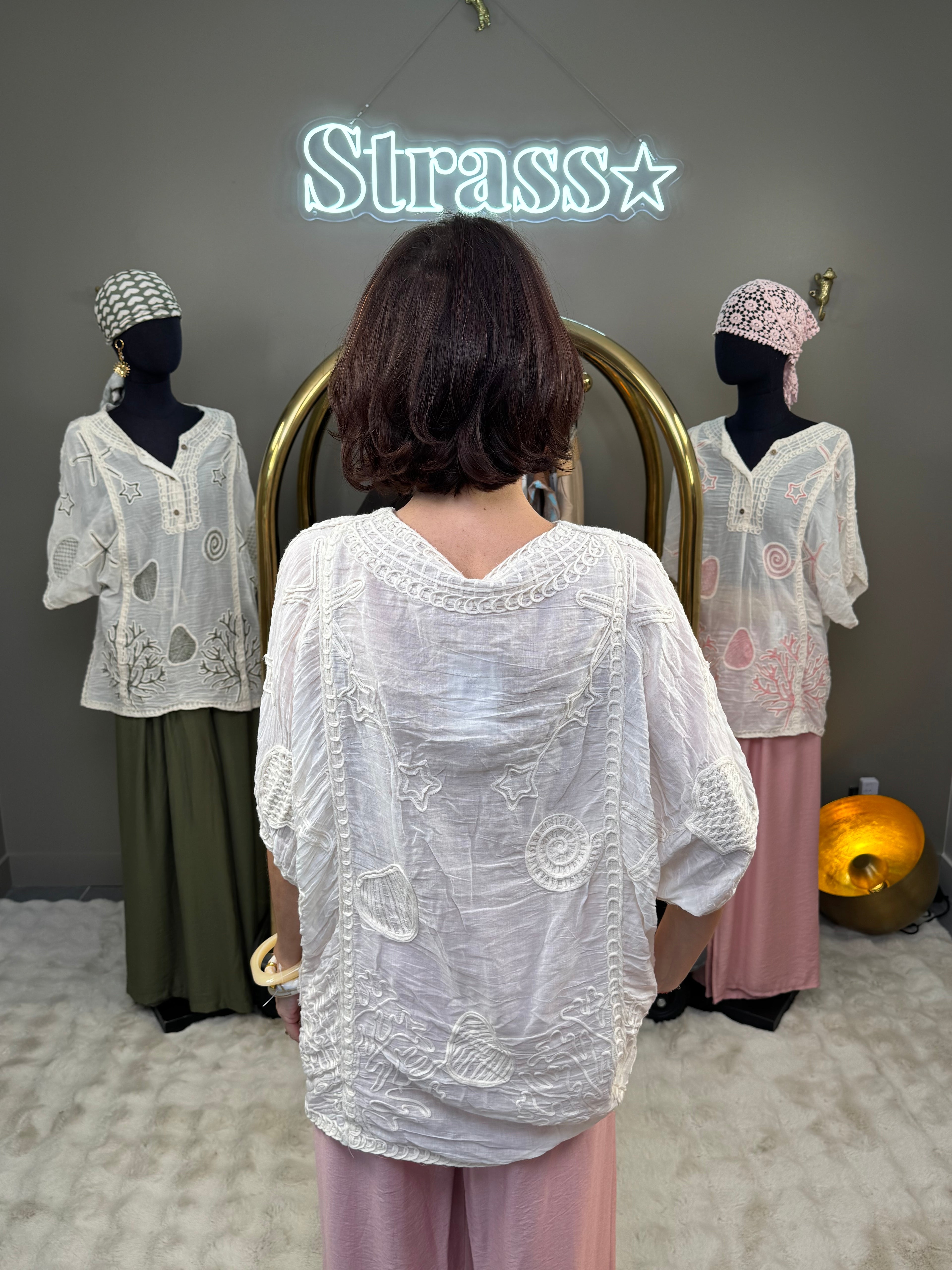 Blouse Brodée Coquillages Rose