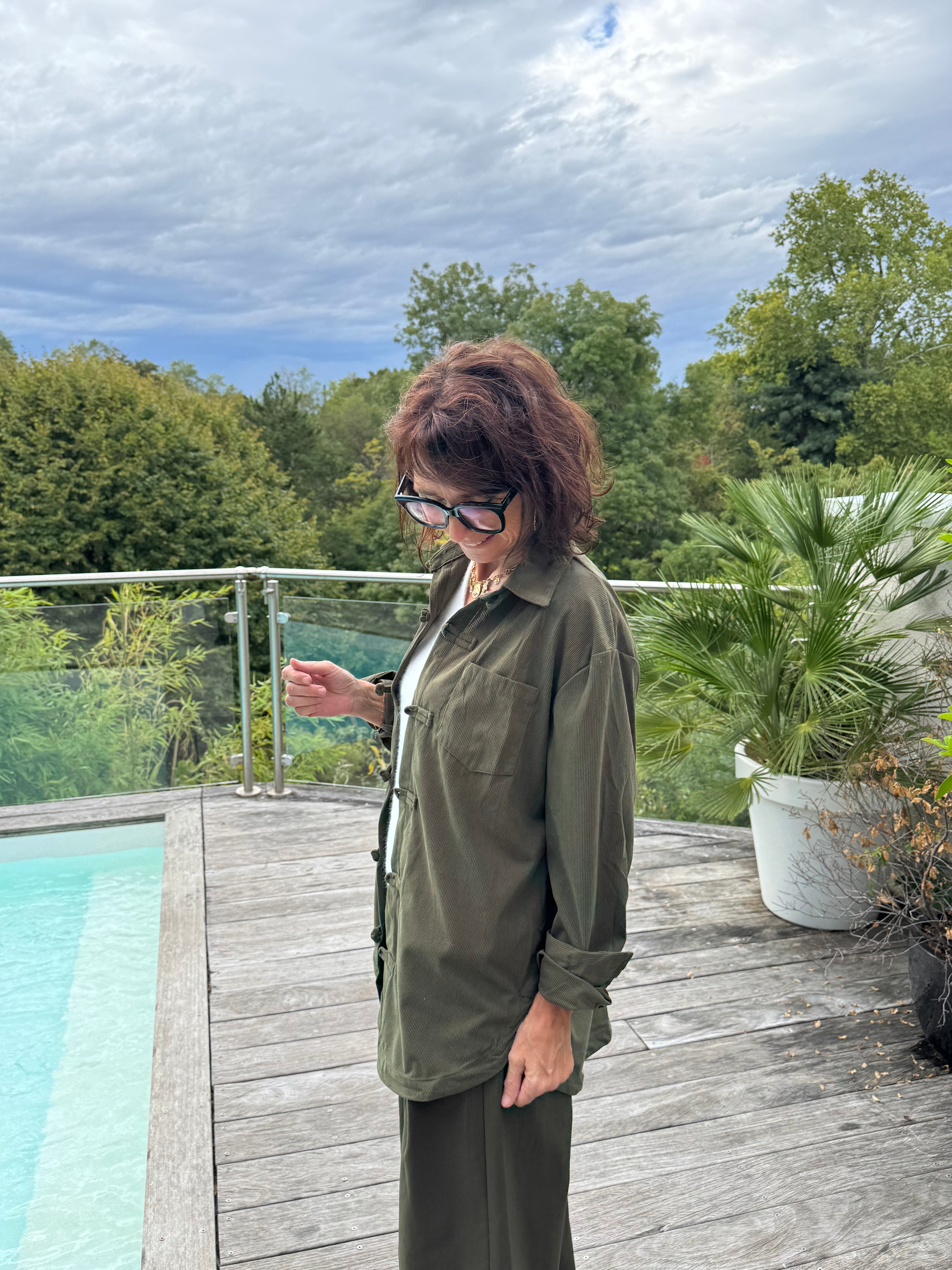 Chemise velours Brandebourg kaki