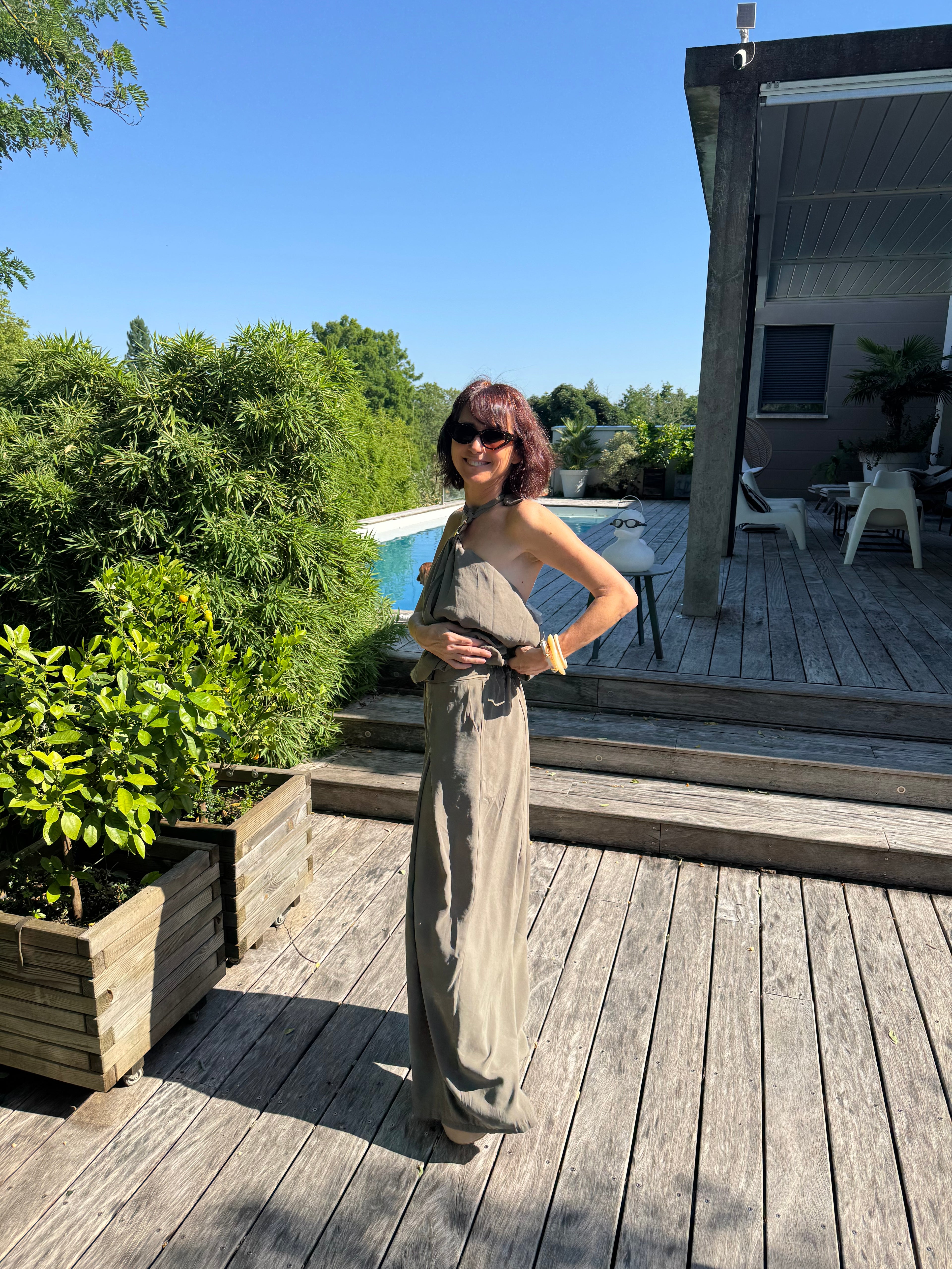Pantalon Drapé Capri Kaki