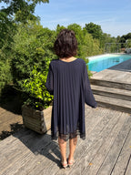 Robe Plissée Dentelle Bleu Marine