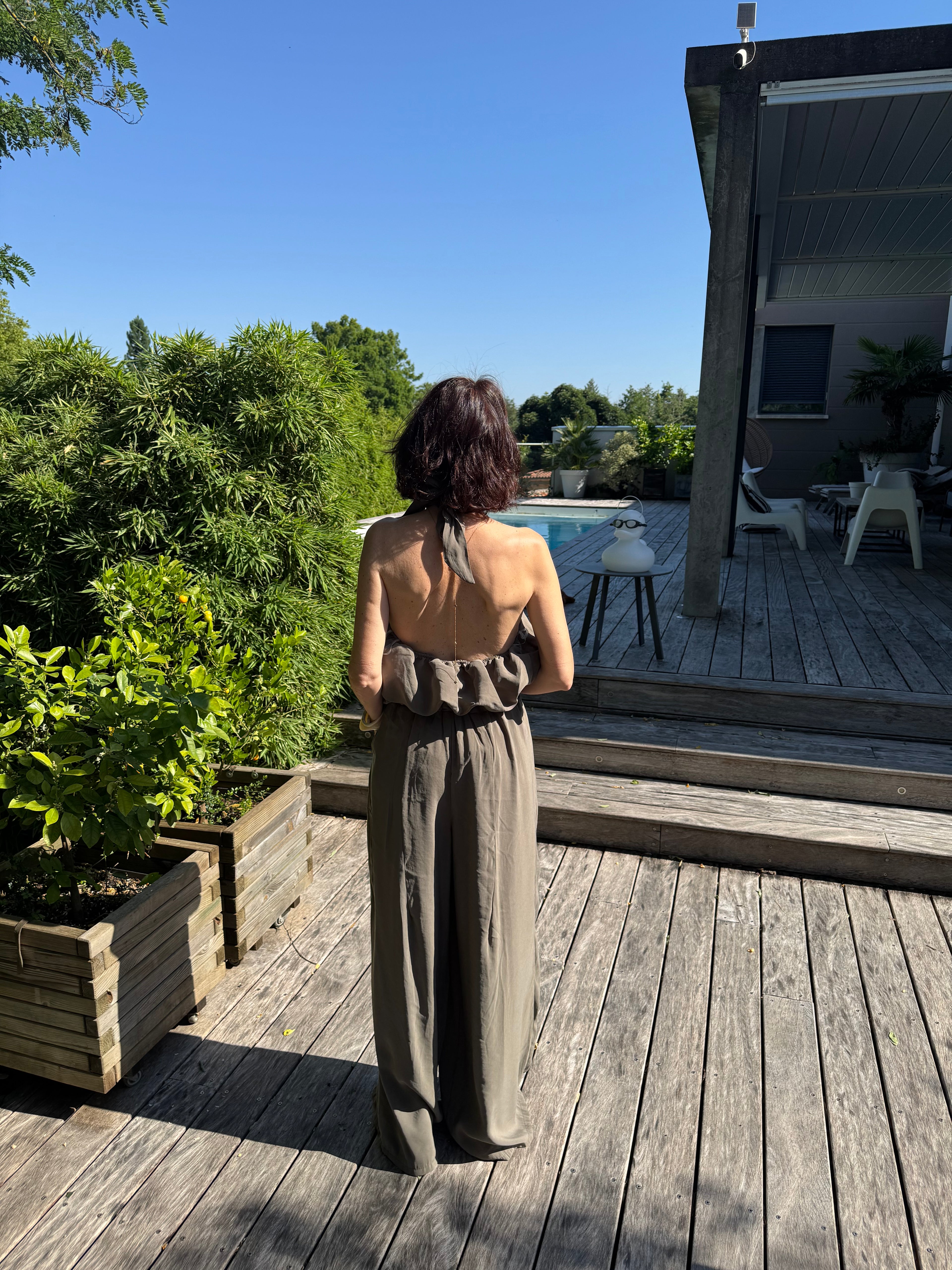 Pantalon Drapé Capri Kaki
