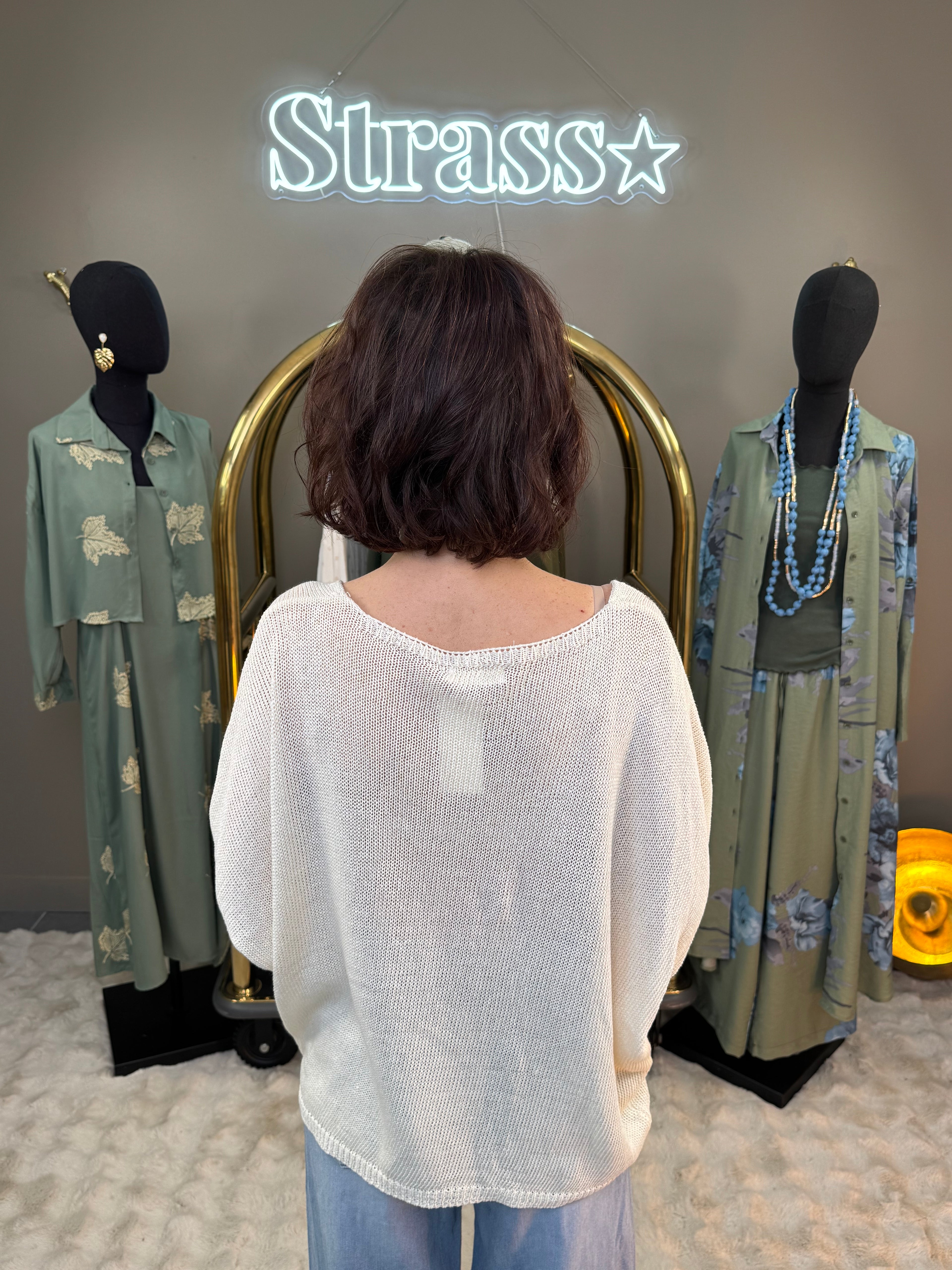 Pull Fleur Lamé Beige