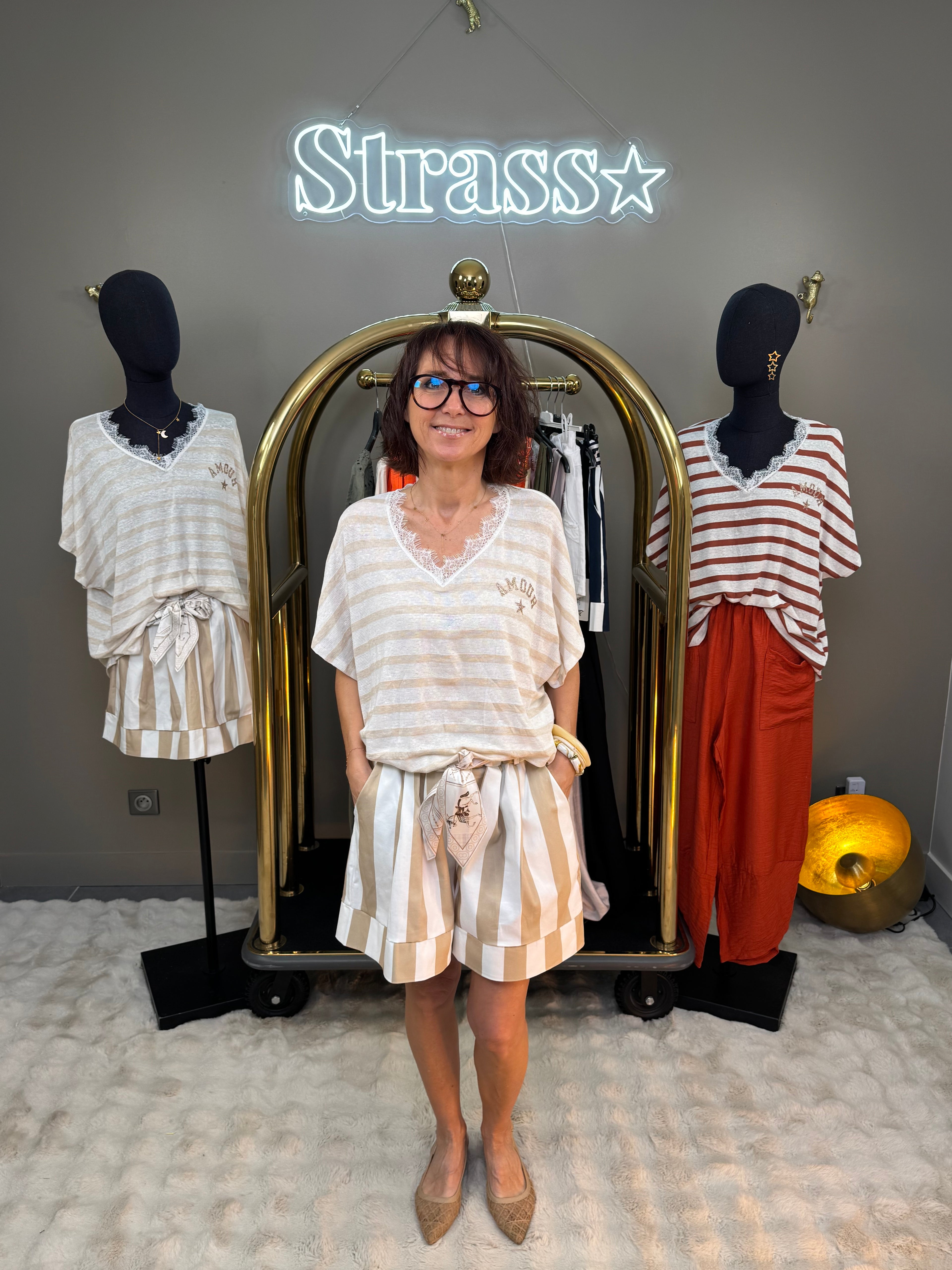 Short Rayé Beige