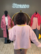 Veste Laine Rase Rose et Jaune Fluo