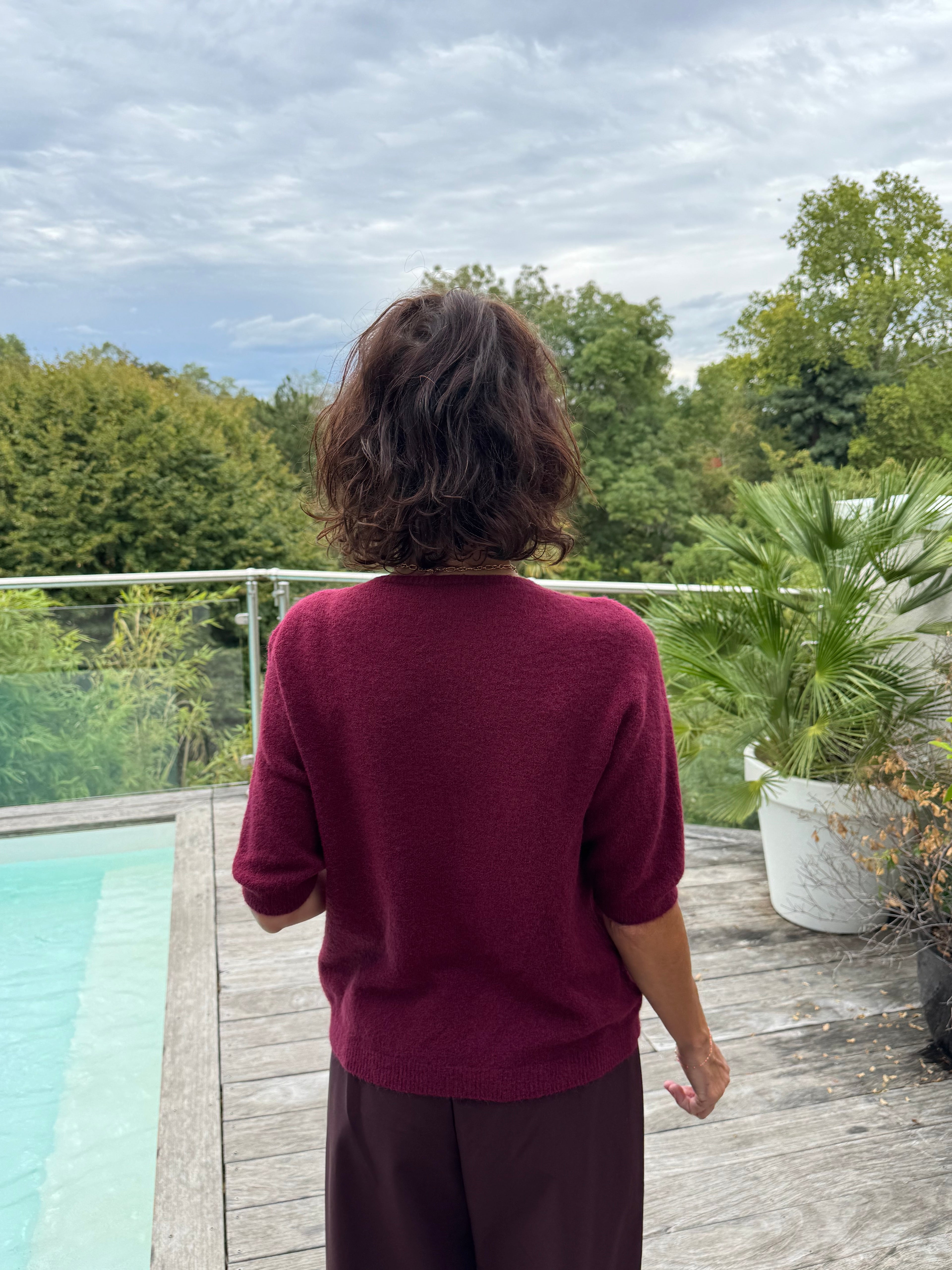 Pull Vincent Col V Manche Courte Bordeaux