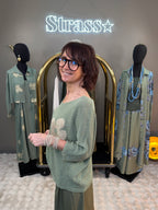 Pull Fleur Lamé Kaki