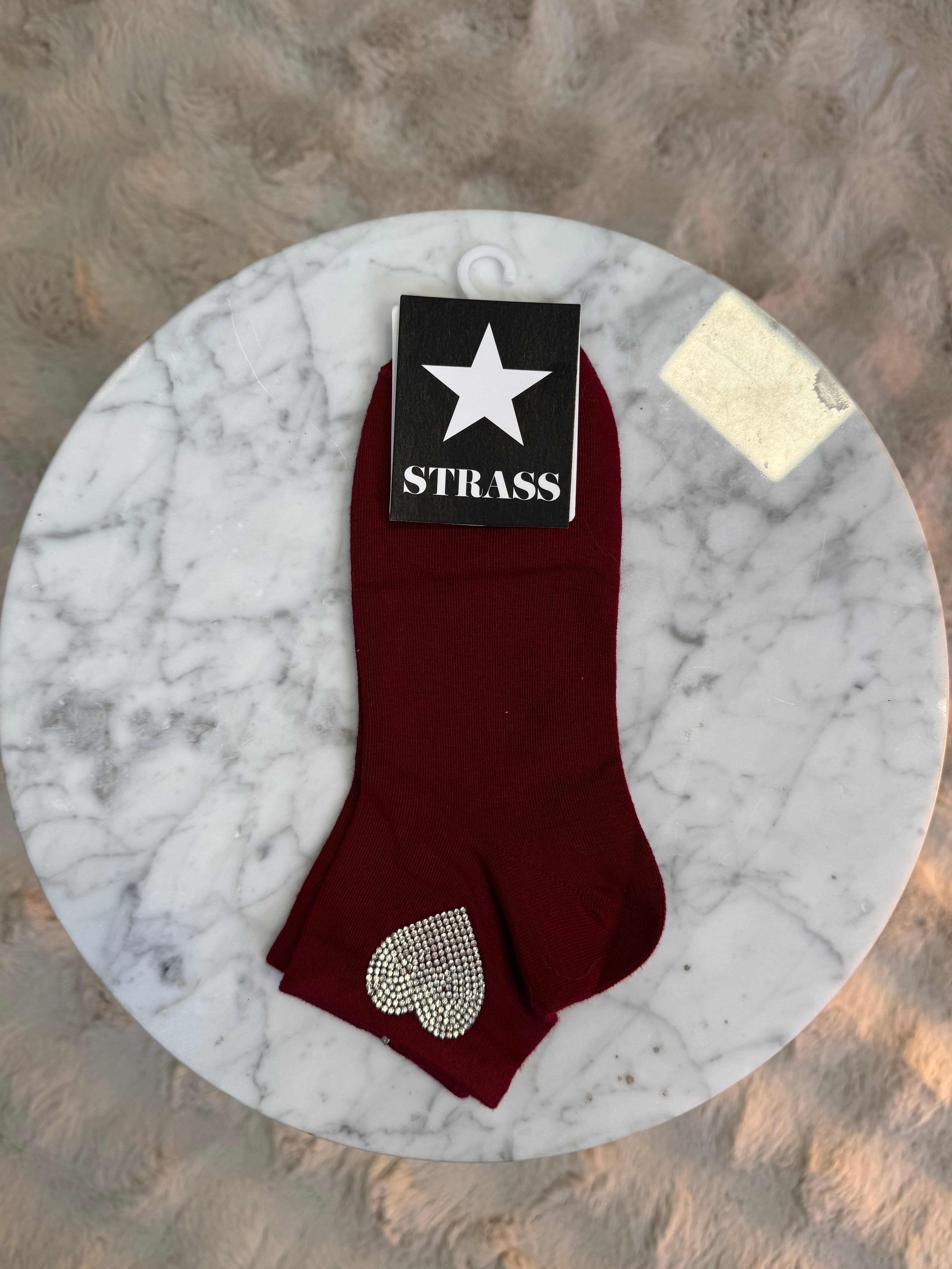 Chaussettes Coeur Strass Bordeaux