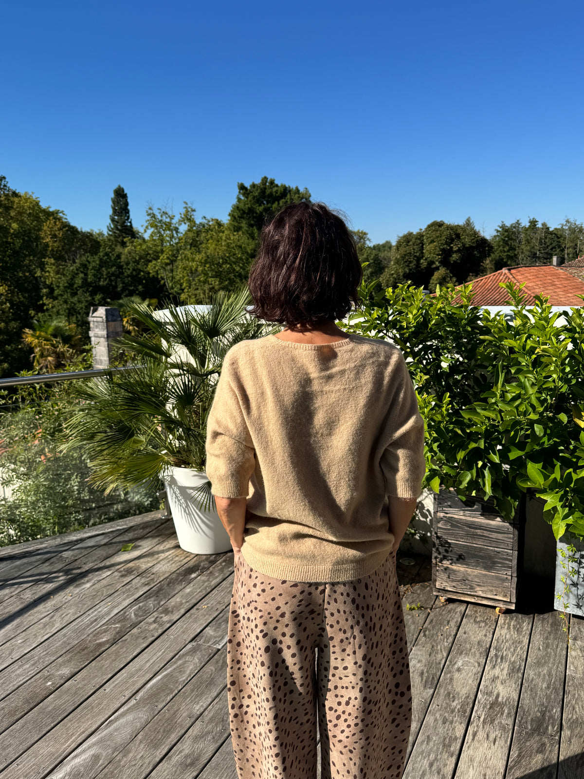 Pull Vincent Col V Manche Courte  Camel clair