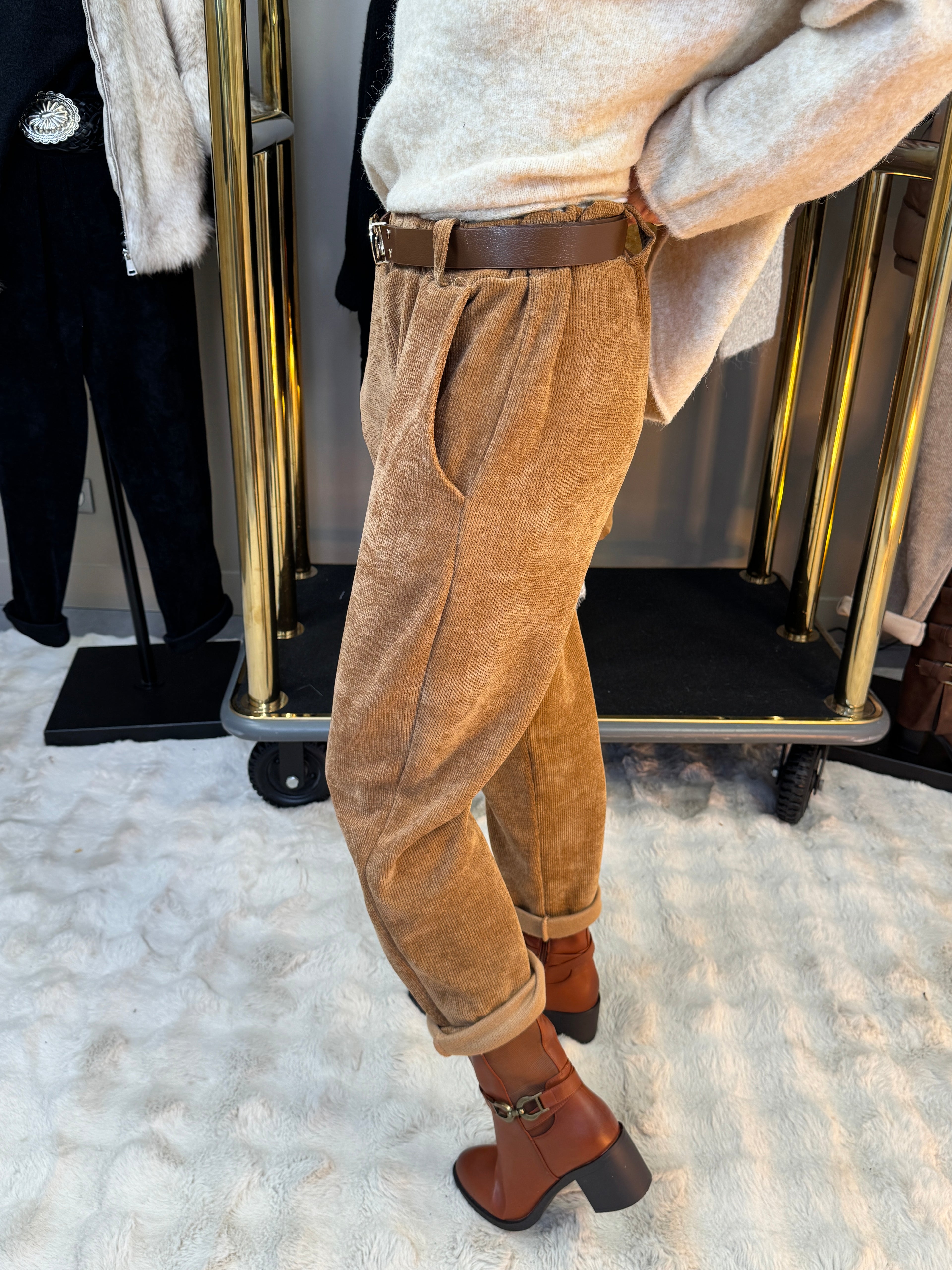 Pantalon Confort Velours Camel