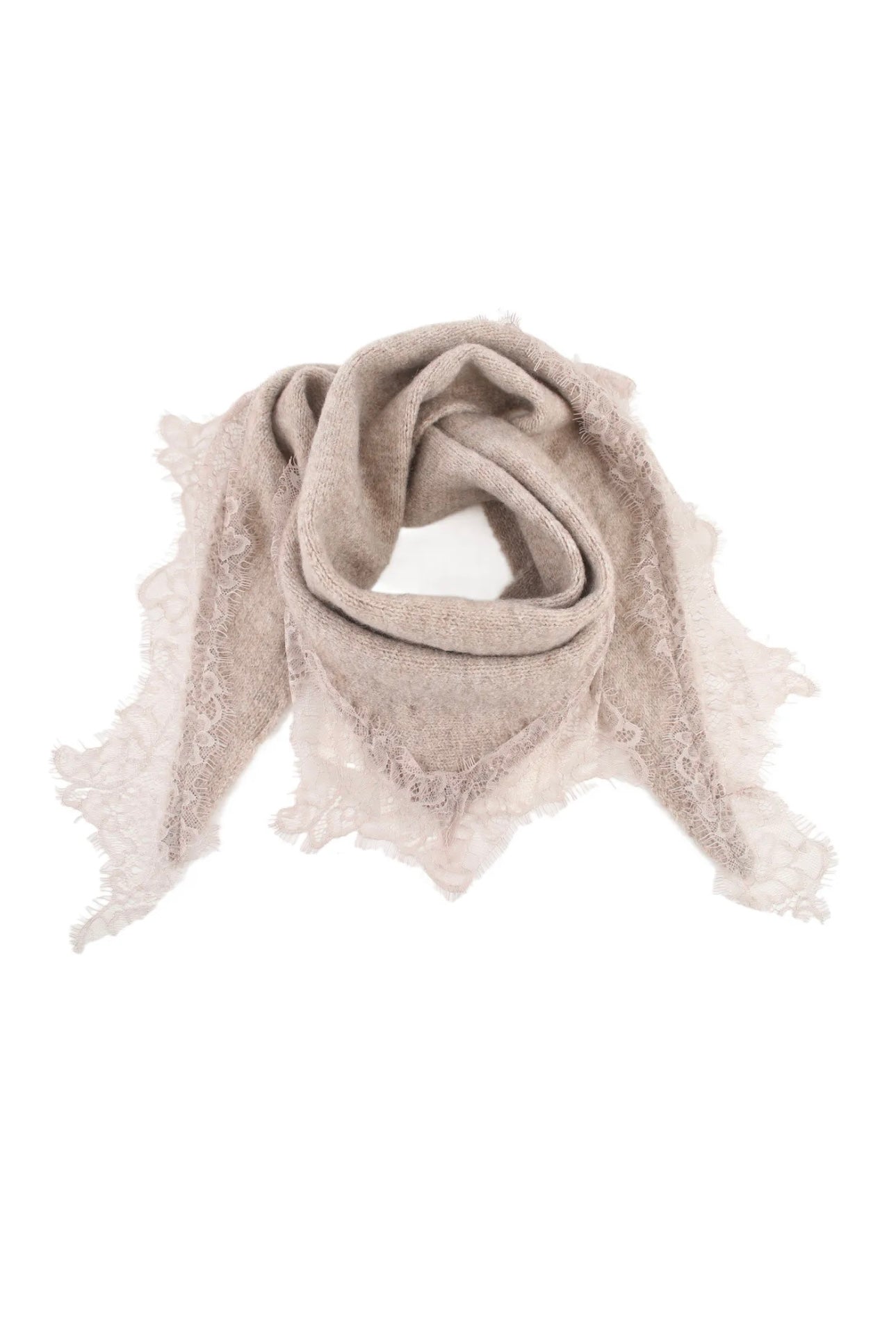 Écharpe dentelle triangle beige