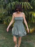 Combi Short Smock Gaze de Coton Kaki
