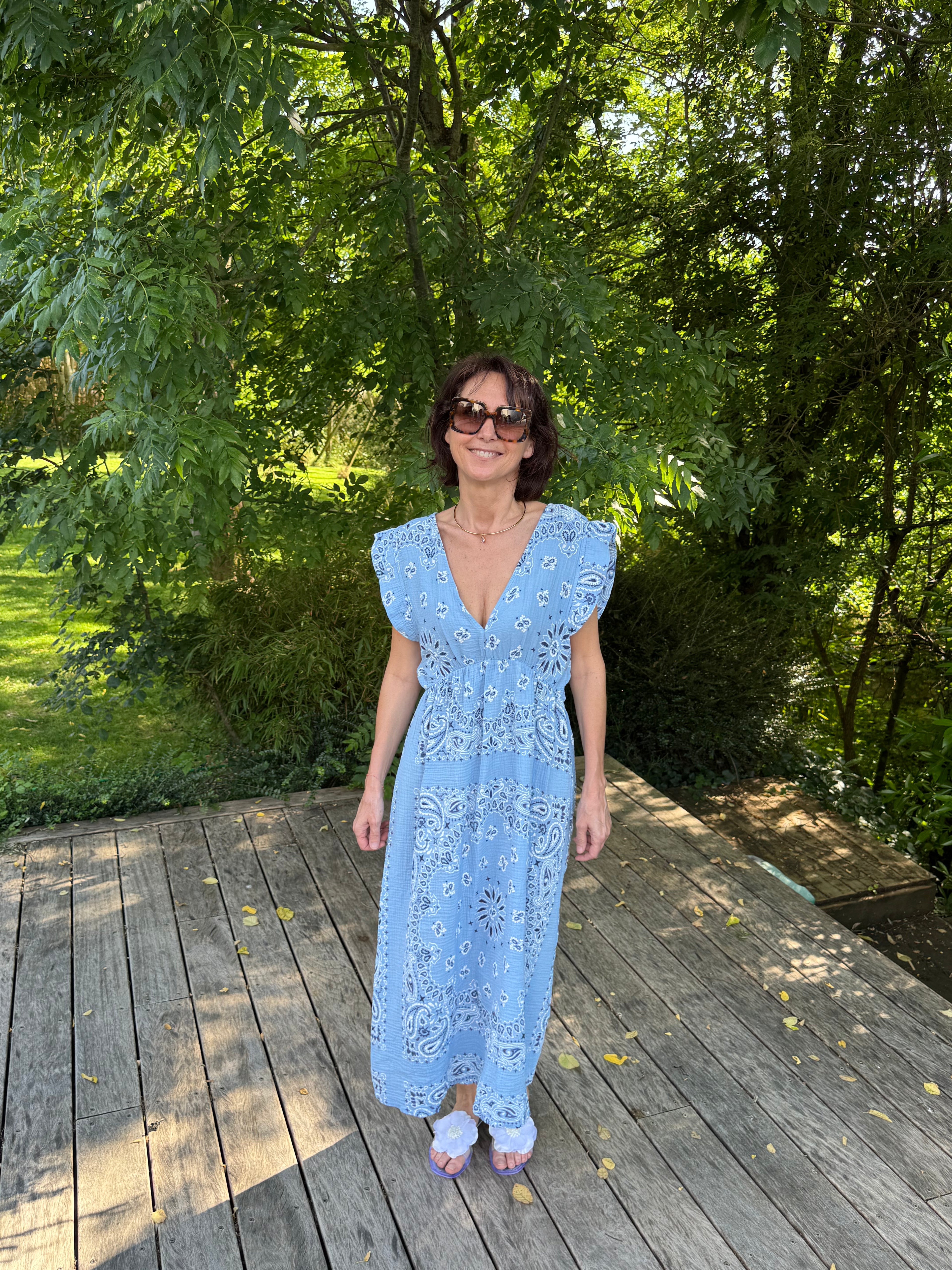 Robe Bandana Gaze de Coton Bleu Ciel