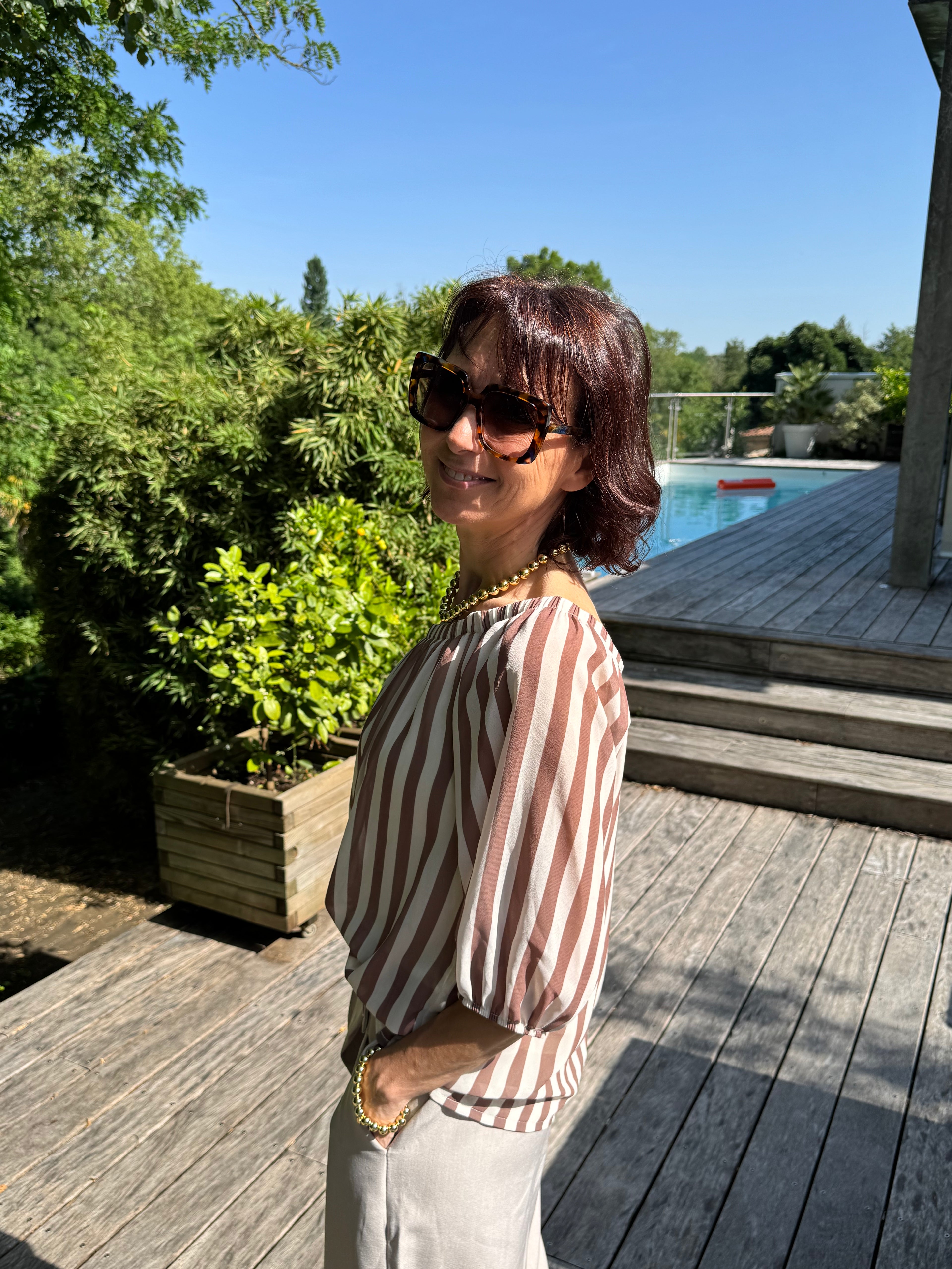 Blouse Rayé Lilou Beige