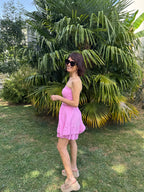 Combi Short Smock Gaze de Coton Rose