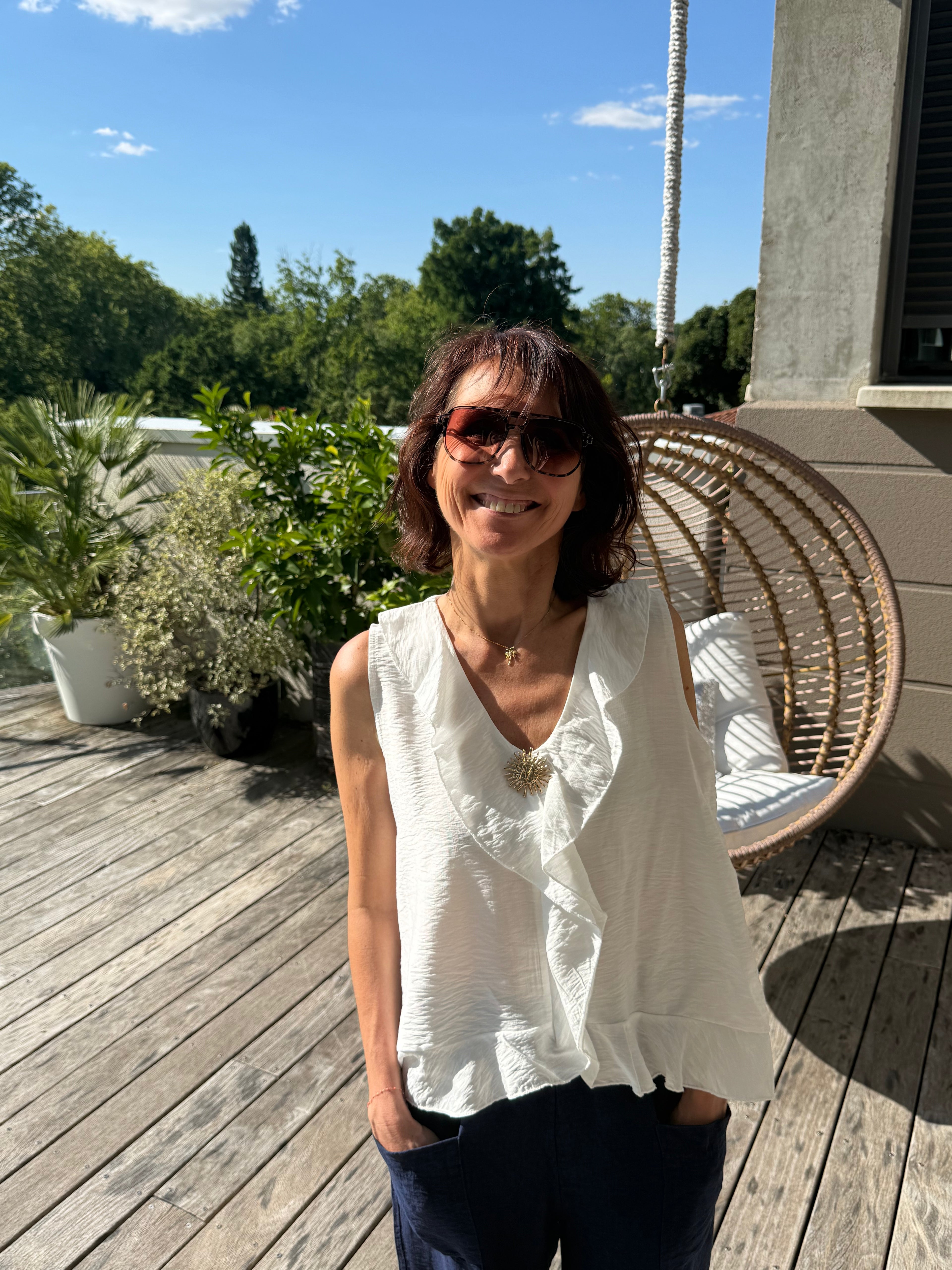 Débardeur Soleil Broche Blanc