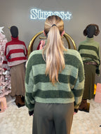 Pull Olive Col Roulé Rayé Kaki